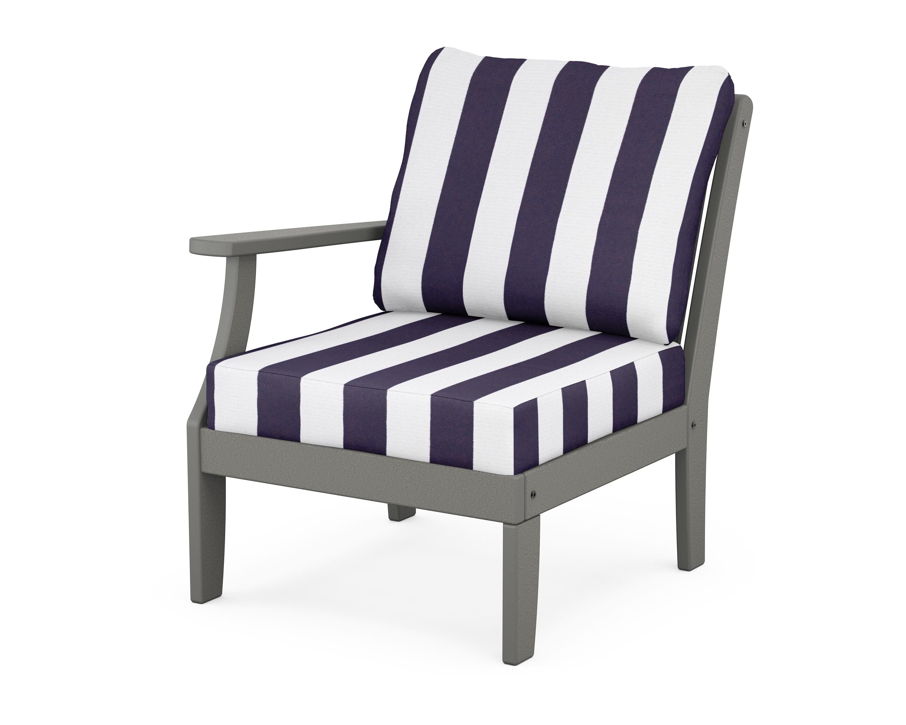 POLYWOOD® Braxton Modular Left Arm Chair in Slate Grey / Cabana Stripe Navy