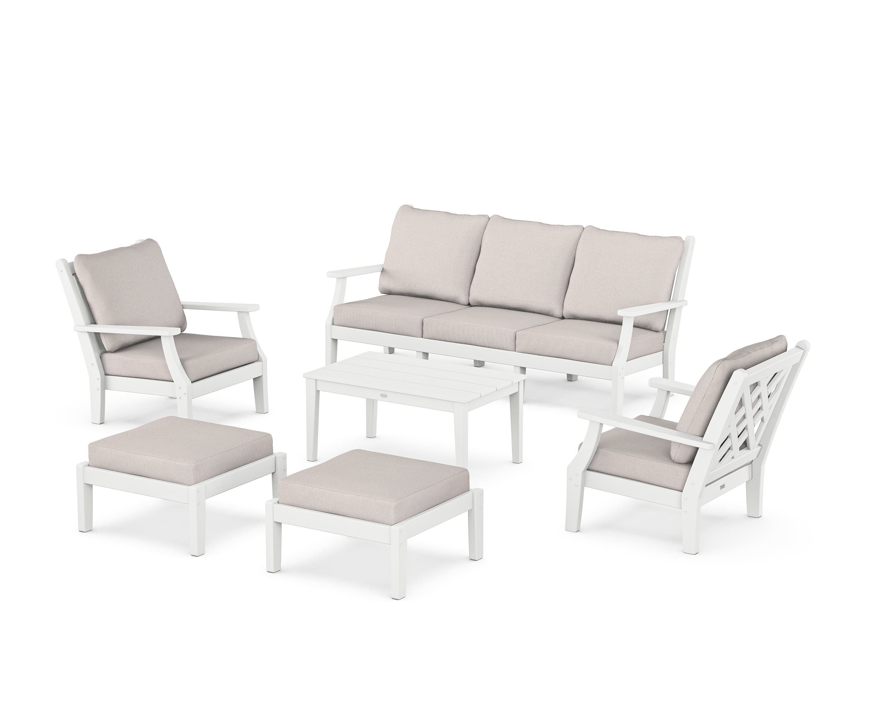 Country Living Wovendale 6-Piece Lounge Sofa Set in White / Dune Burlap