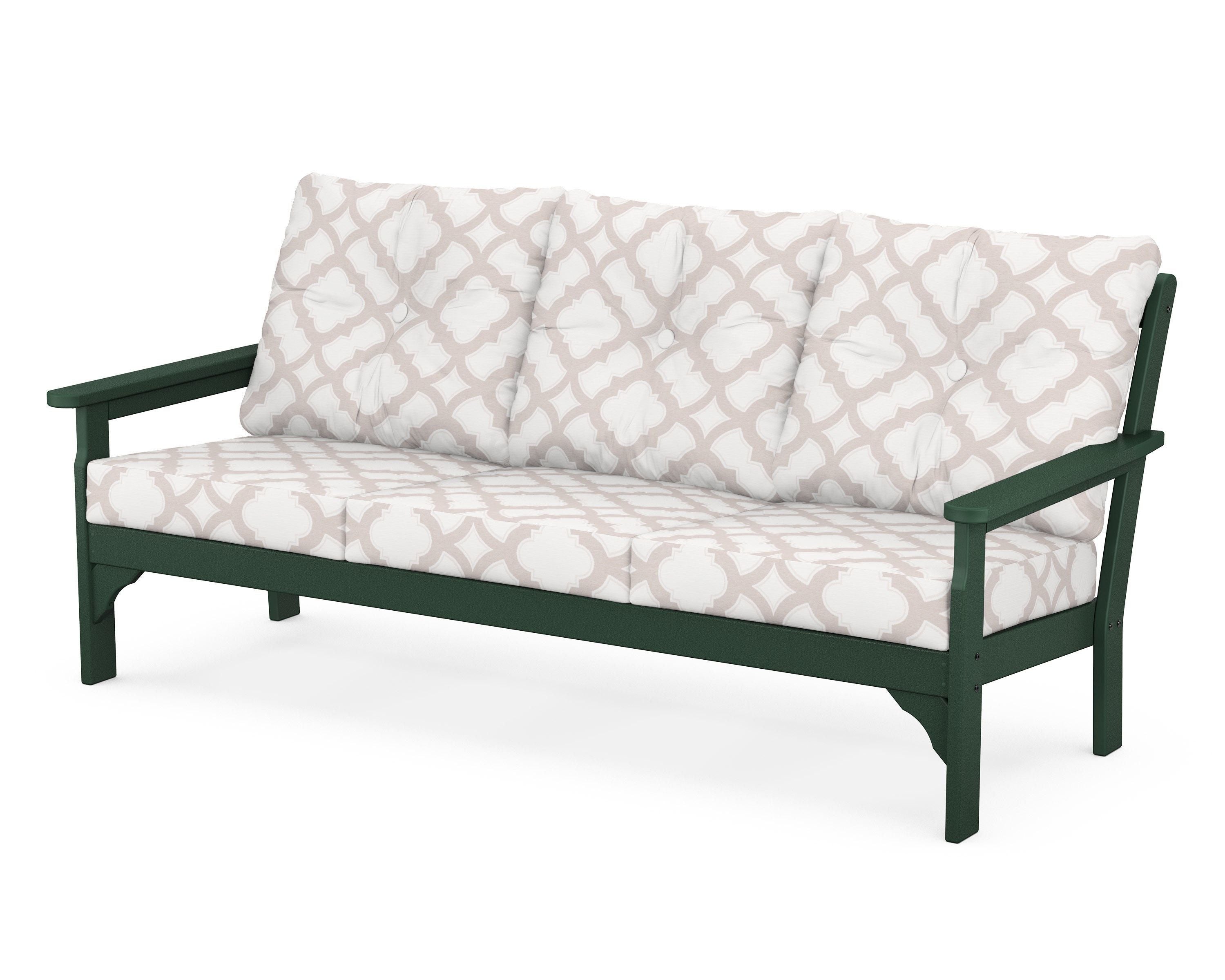 POLYWOOD® Vineyard Deep Seating Sofa in Green / Trellis Dune Burlap