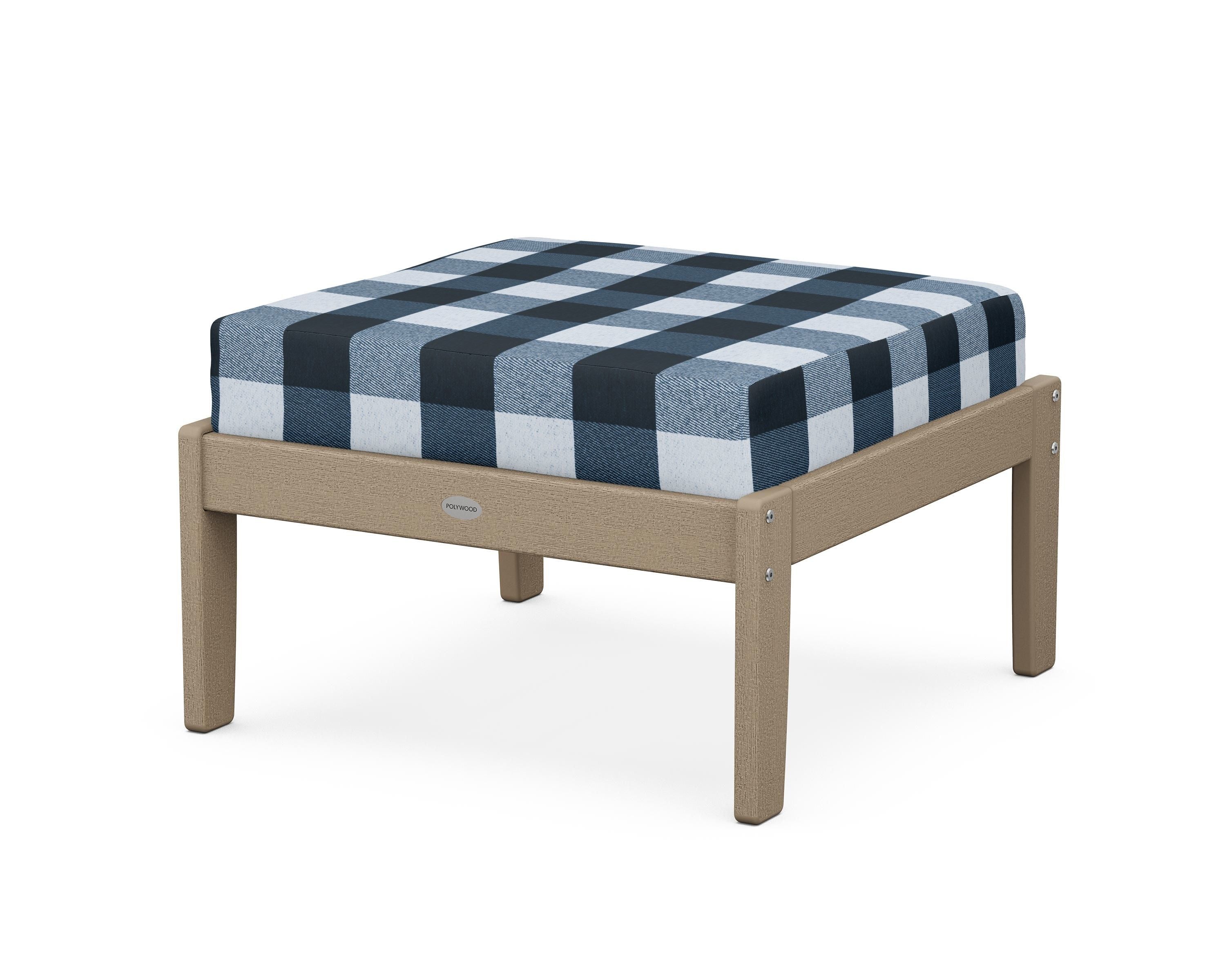 POLYWOOD® Braxton Deep Seating Ottoman in Vintage Sahara / Buffalo Plaid Marine Indigo