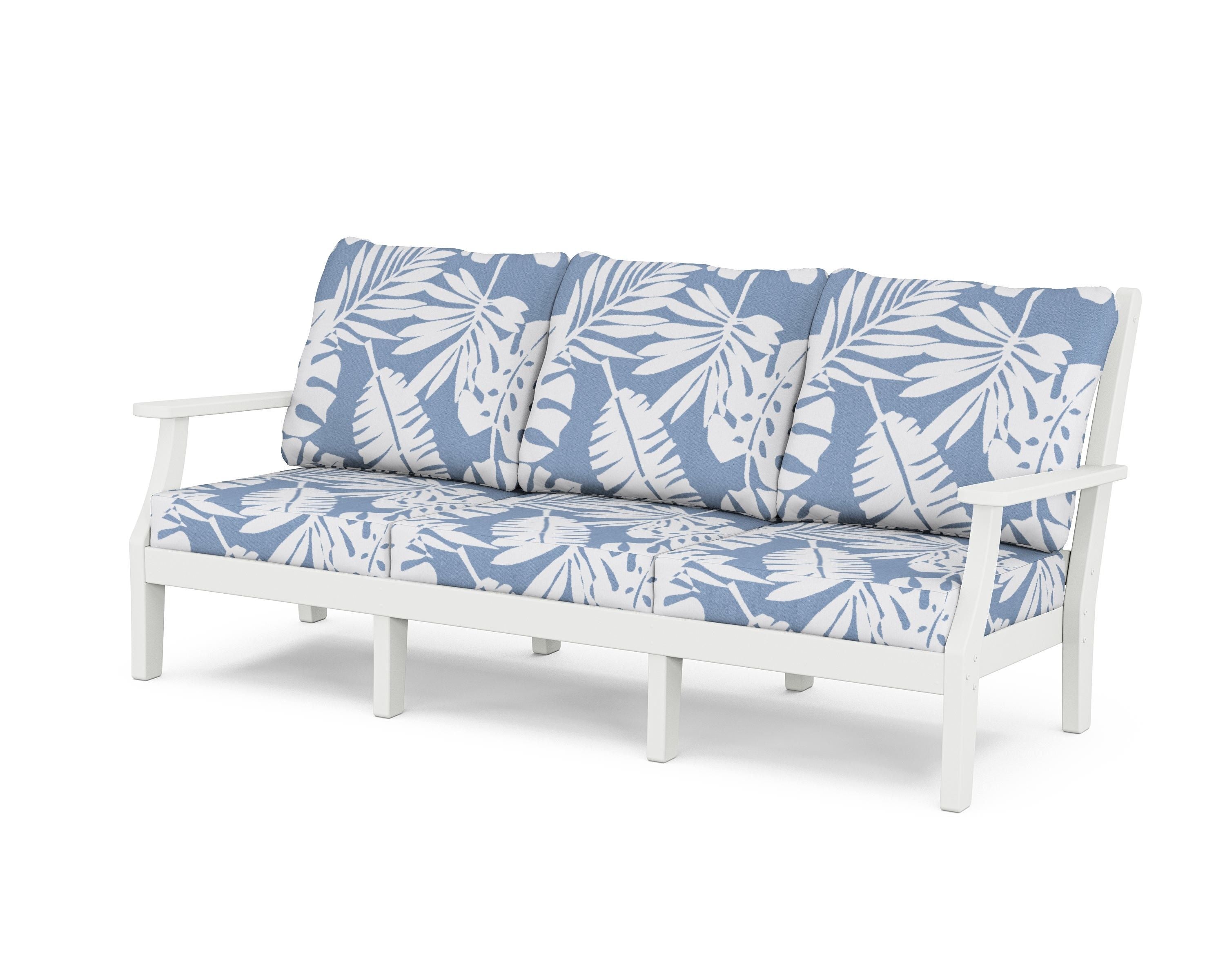 Country Living Wovendale Deep Seating Sofa in White / Leaf Sky Blue