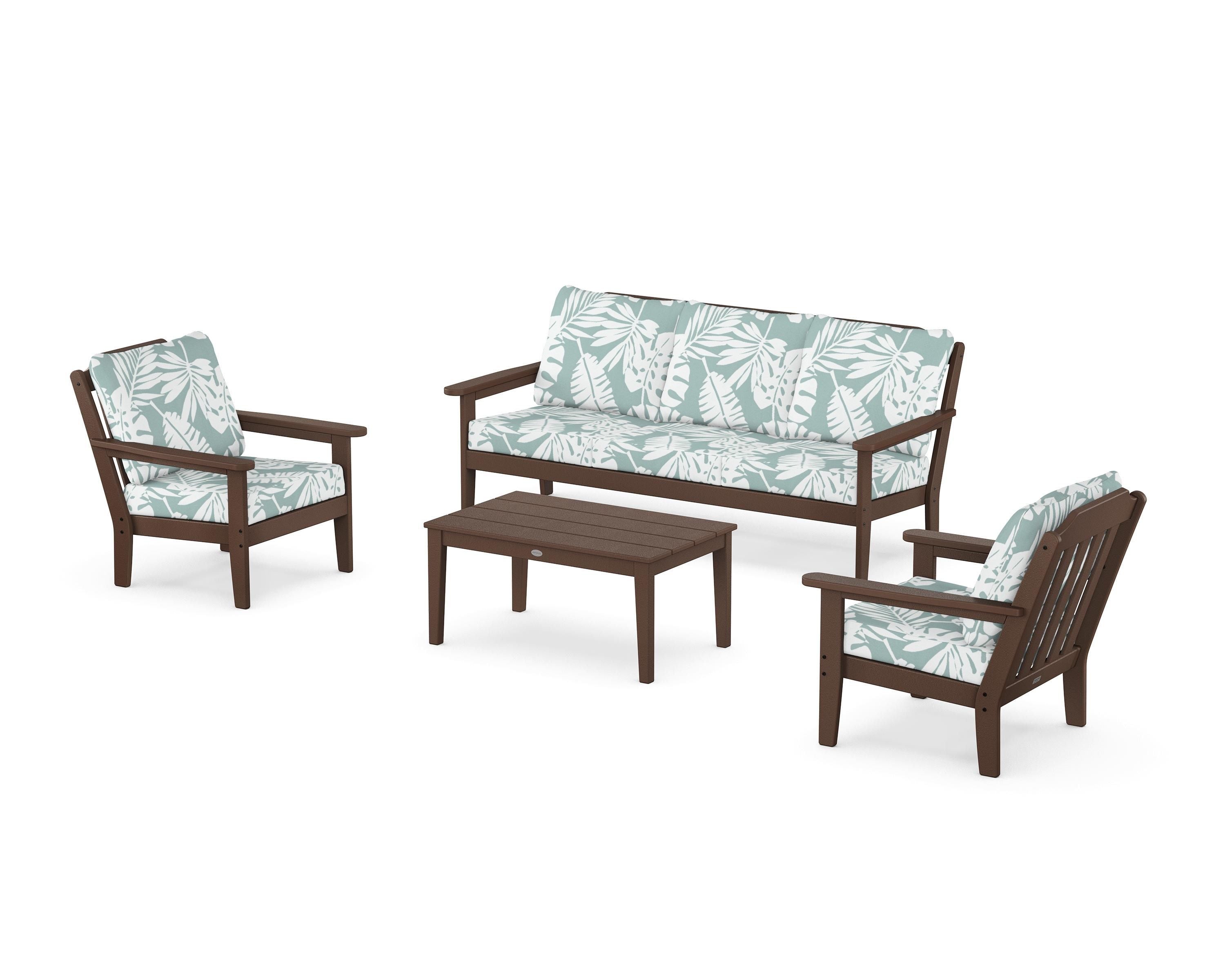 Country Living Cottage 4-Piece Deep Seating Set with Sofa in Mahogany / Leaf Glacier Spa