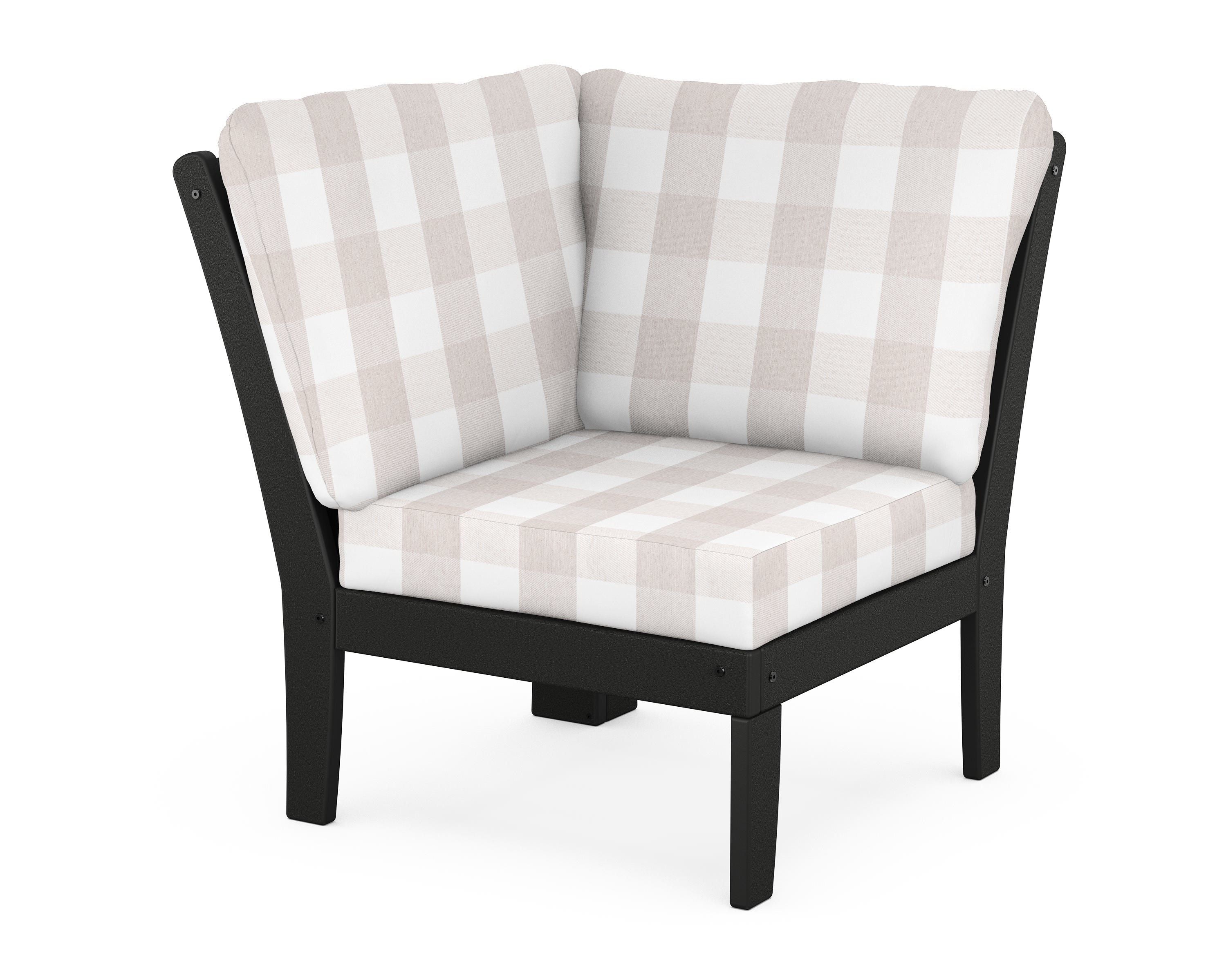POLYWOOD® Braxton Modular Corner Chair in Black / Buffalo Plaid Dune Burlap