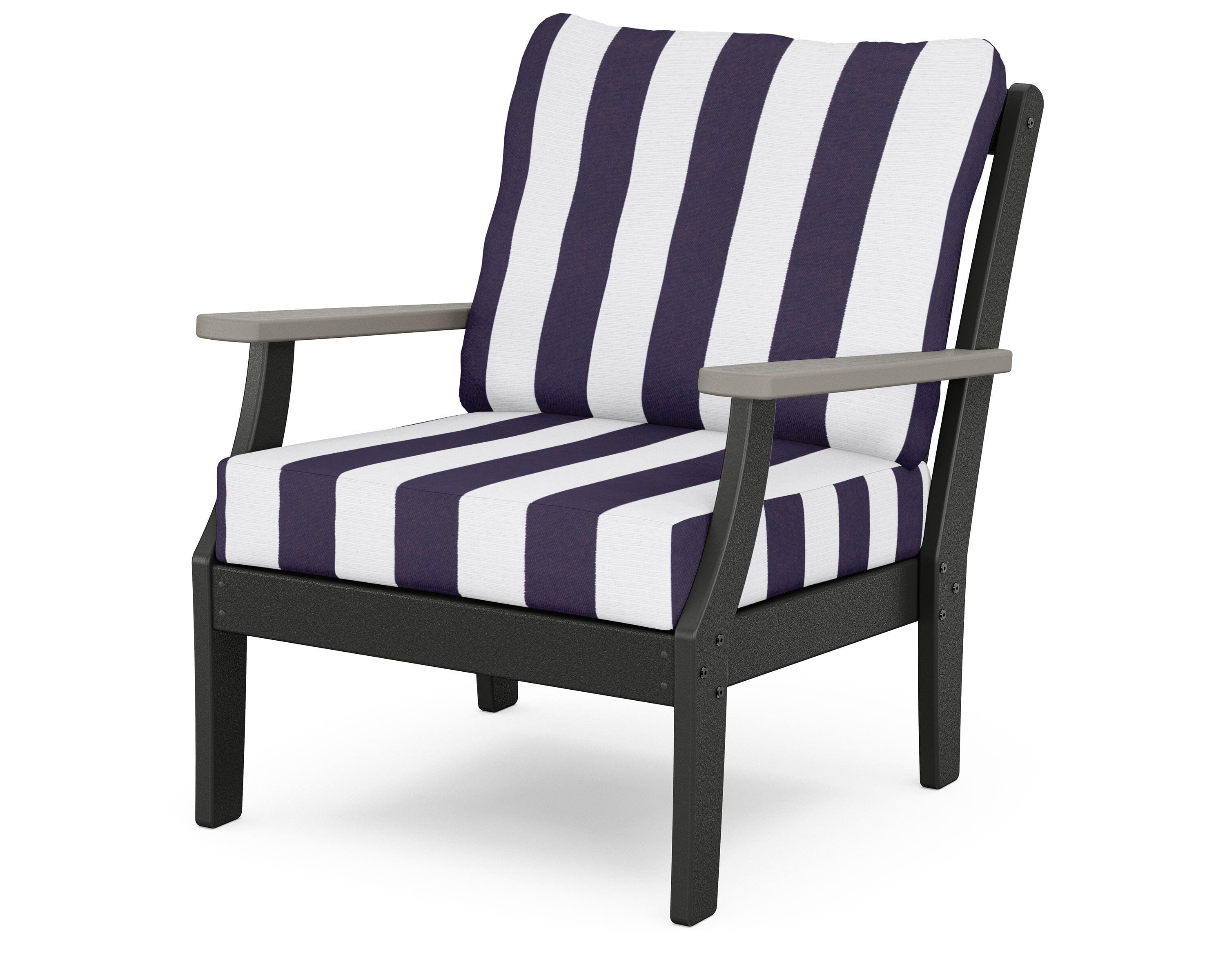 POLYWOOD® Braxton Deep Seating Chair in Black / Driftwood / Cabana Stripe Navy