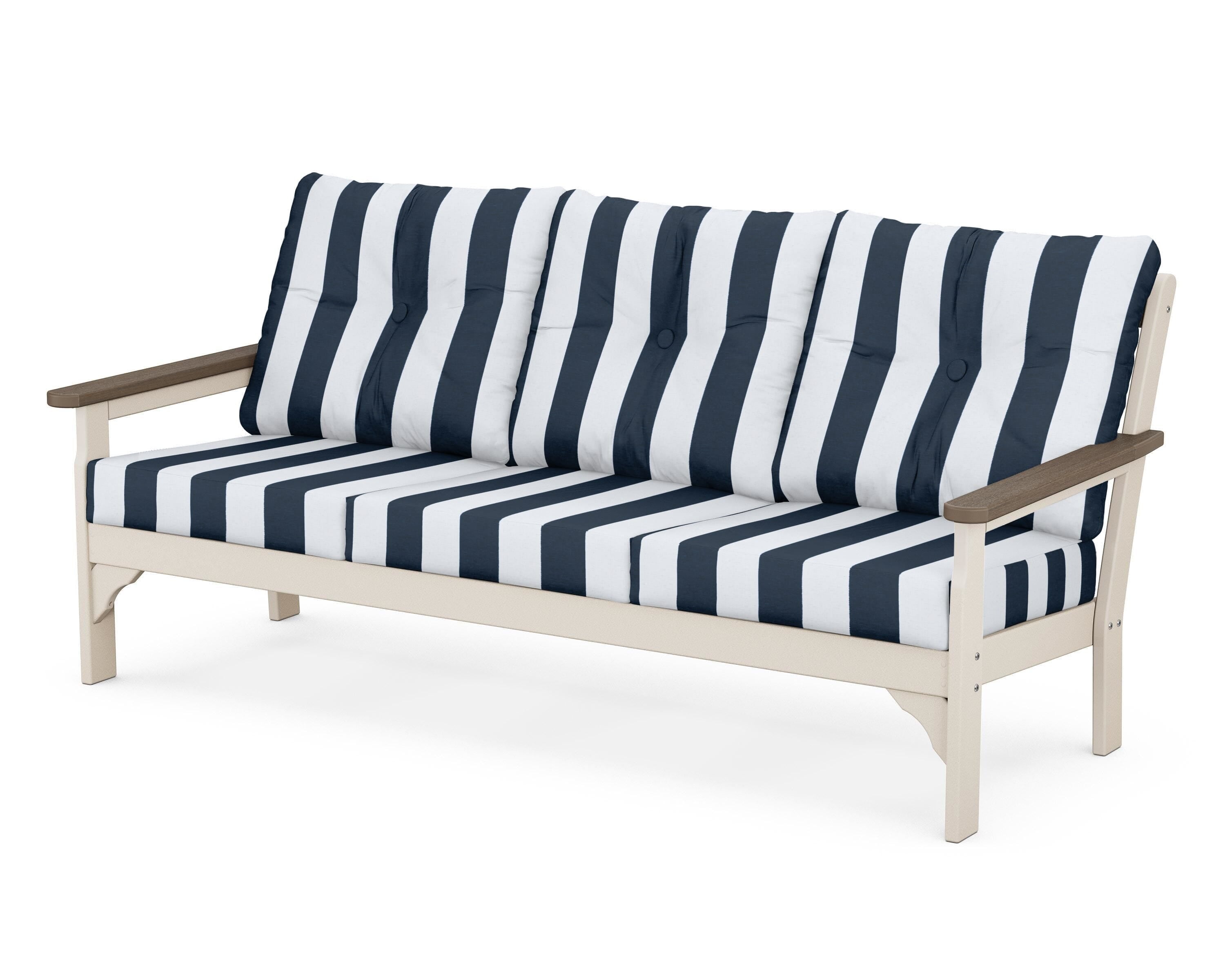 POLYWOOD® Vineyard Deep Seating Sofa in Sand / Kona / Cabana Stripe Marine Indigo