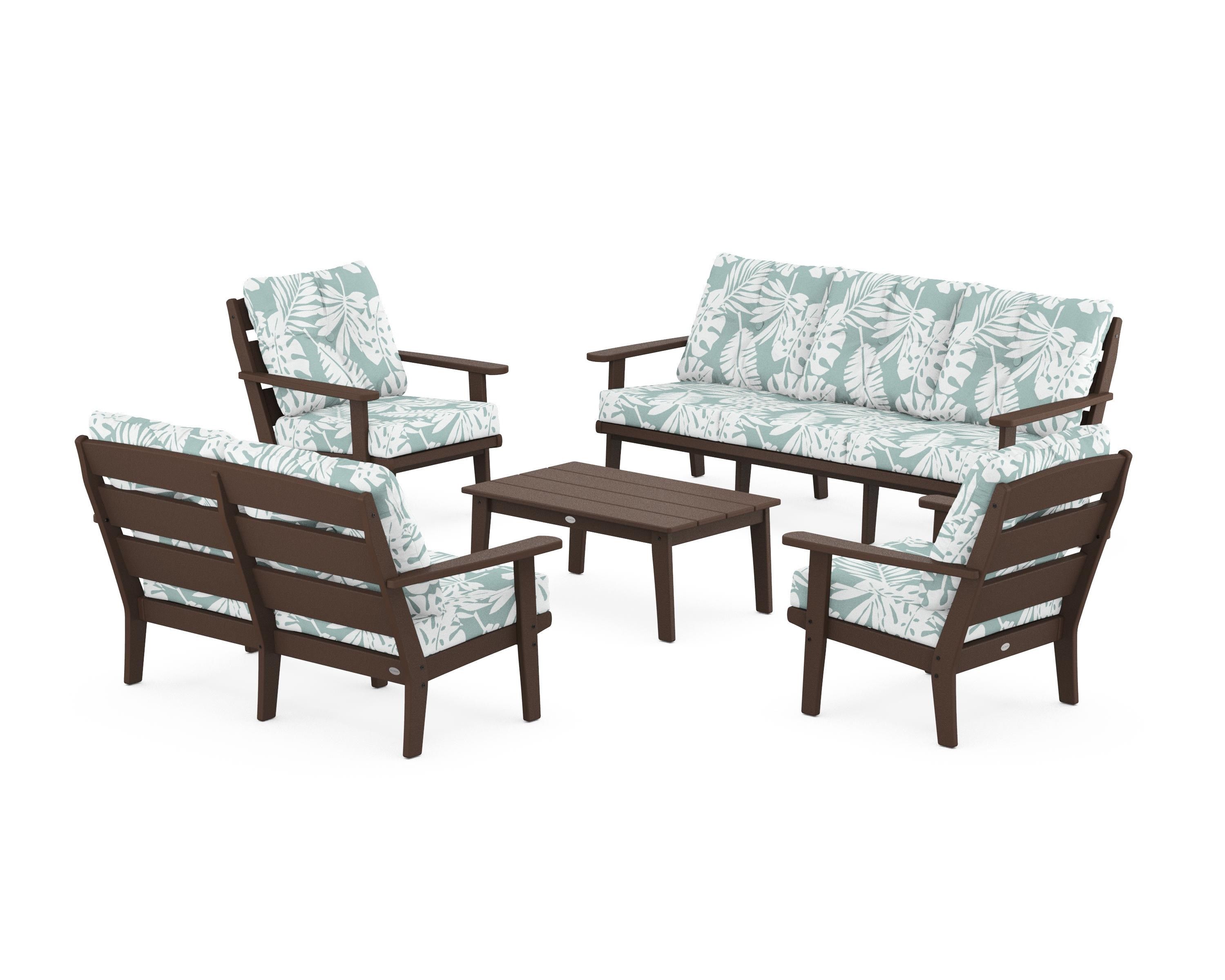 POLYWOOD® Lakeside 5-Piece Lounge Sofa Set in Mahogany / Leaf Glacier Spa