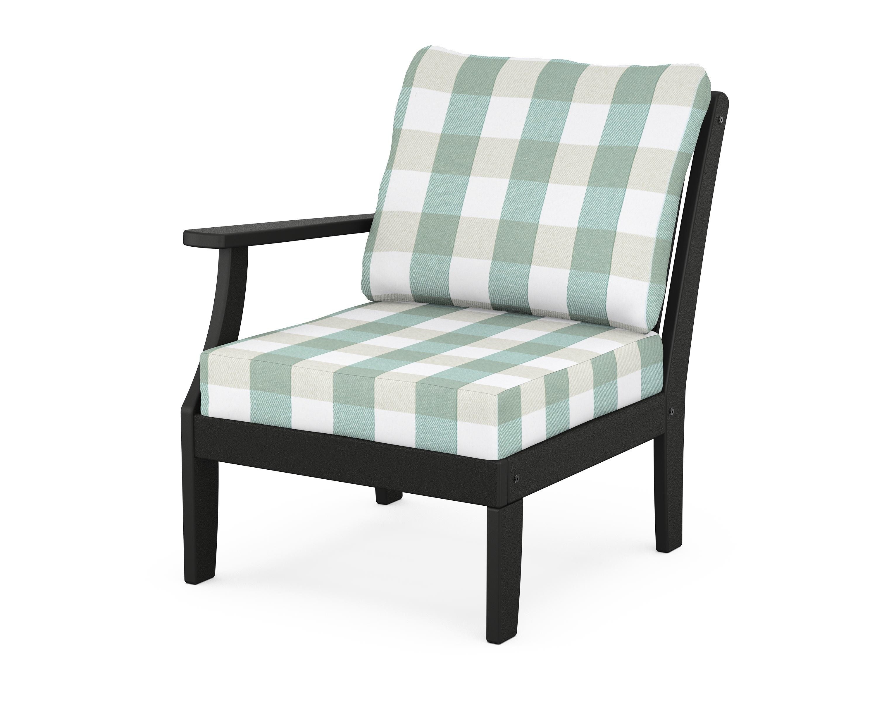 POLYWOOD® Braxton Modular Left Arm Chair in Black / Buffalo Plaid Glacier Spa