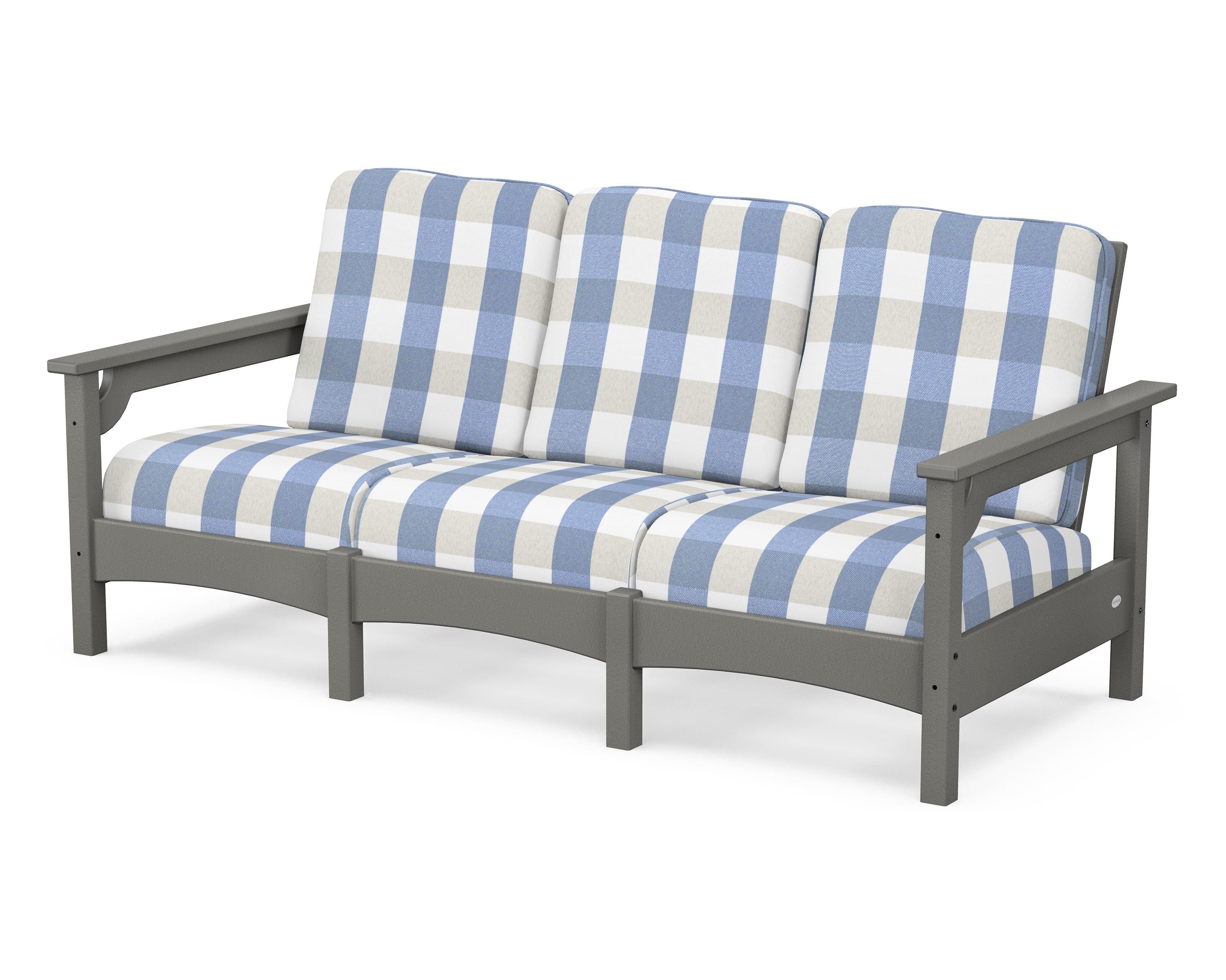 POLYWOOD® Club Sofa in Slate Grey / Buffalo Plaid Sky Blue
