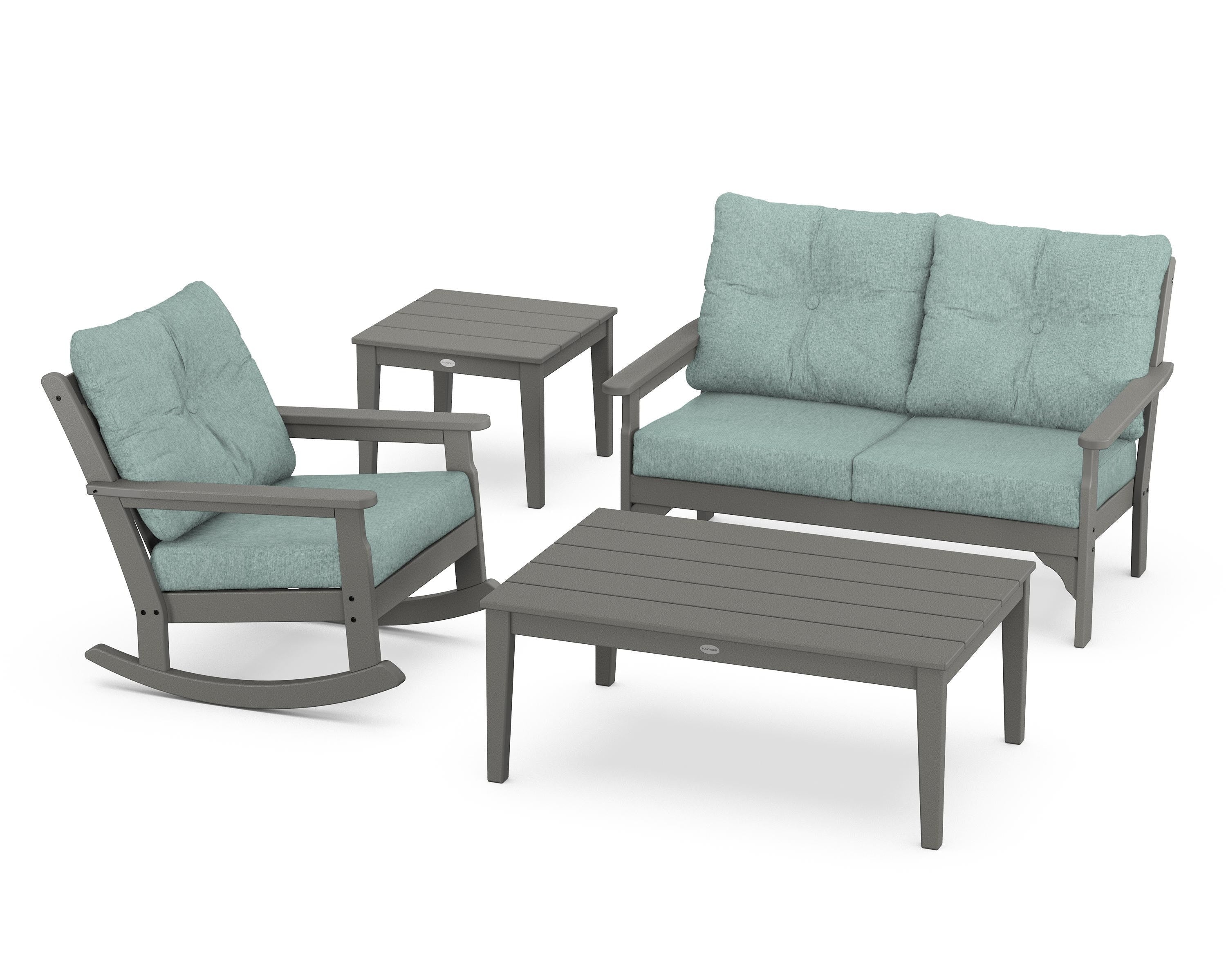 POLYWOOD® Vineyard 4-Piece Deep Seating Rocker Set in Slate Grey / Glacier Spa