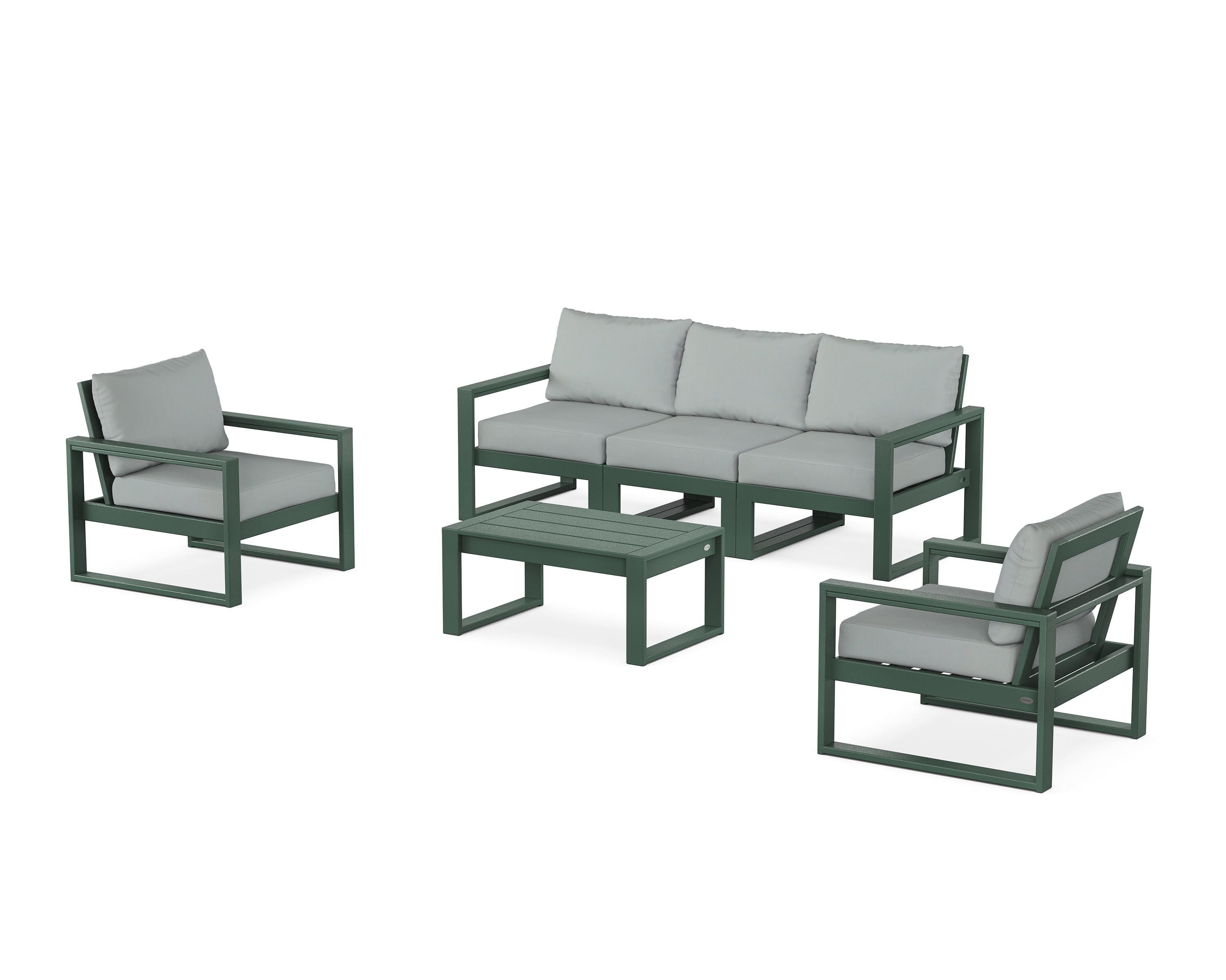 POLYWOOD® EDGE Sectional 4-Piece Deep Seating Set with Sofa in Green / Spa