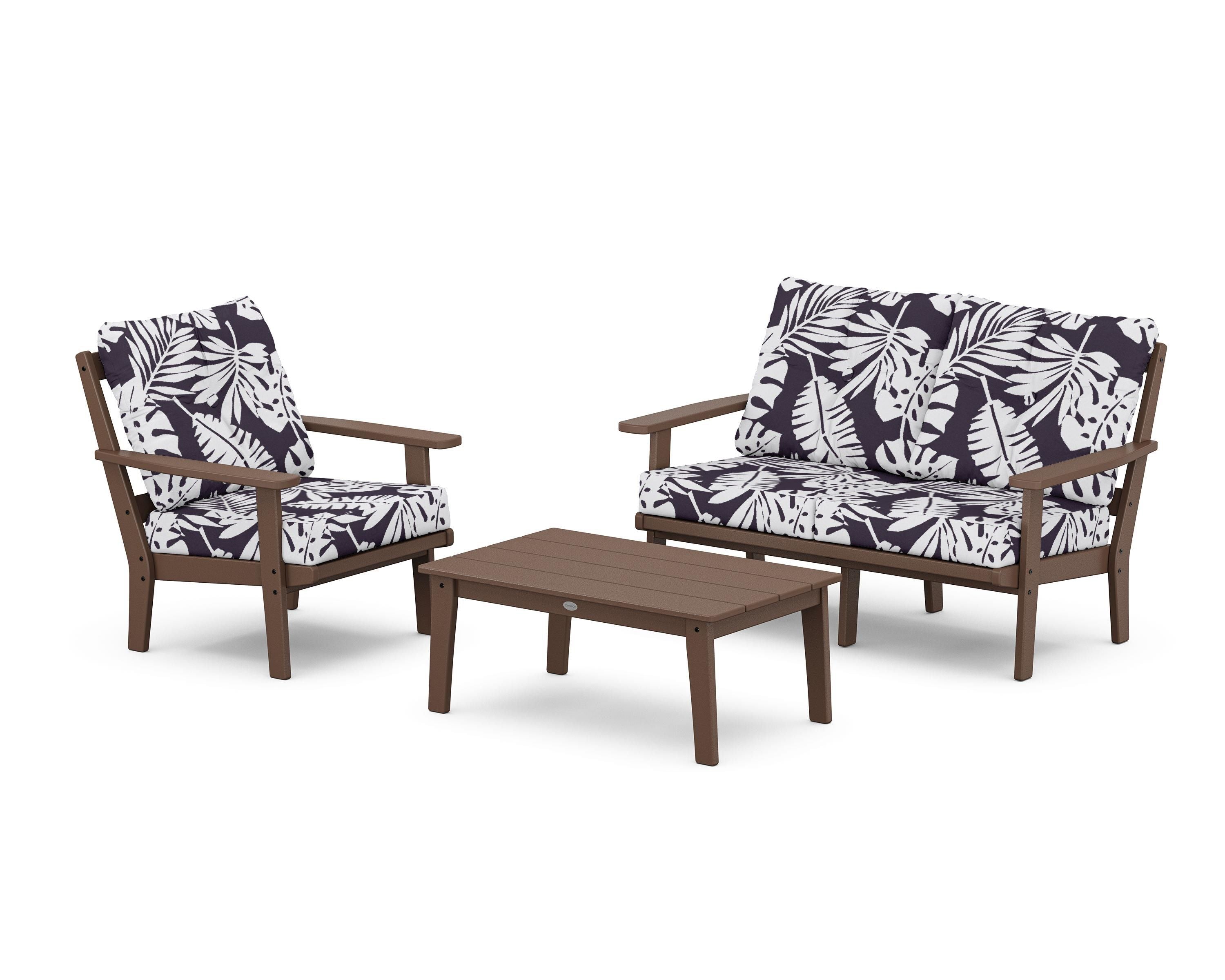 POLYWOOD® Oxford 3-Piece Deep Seating Set with Loveseat in Mahogany / Leaf Navy