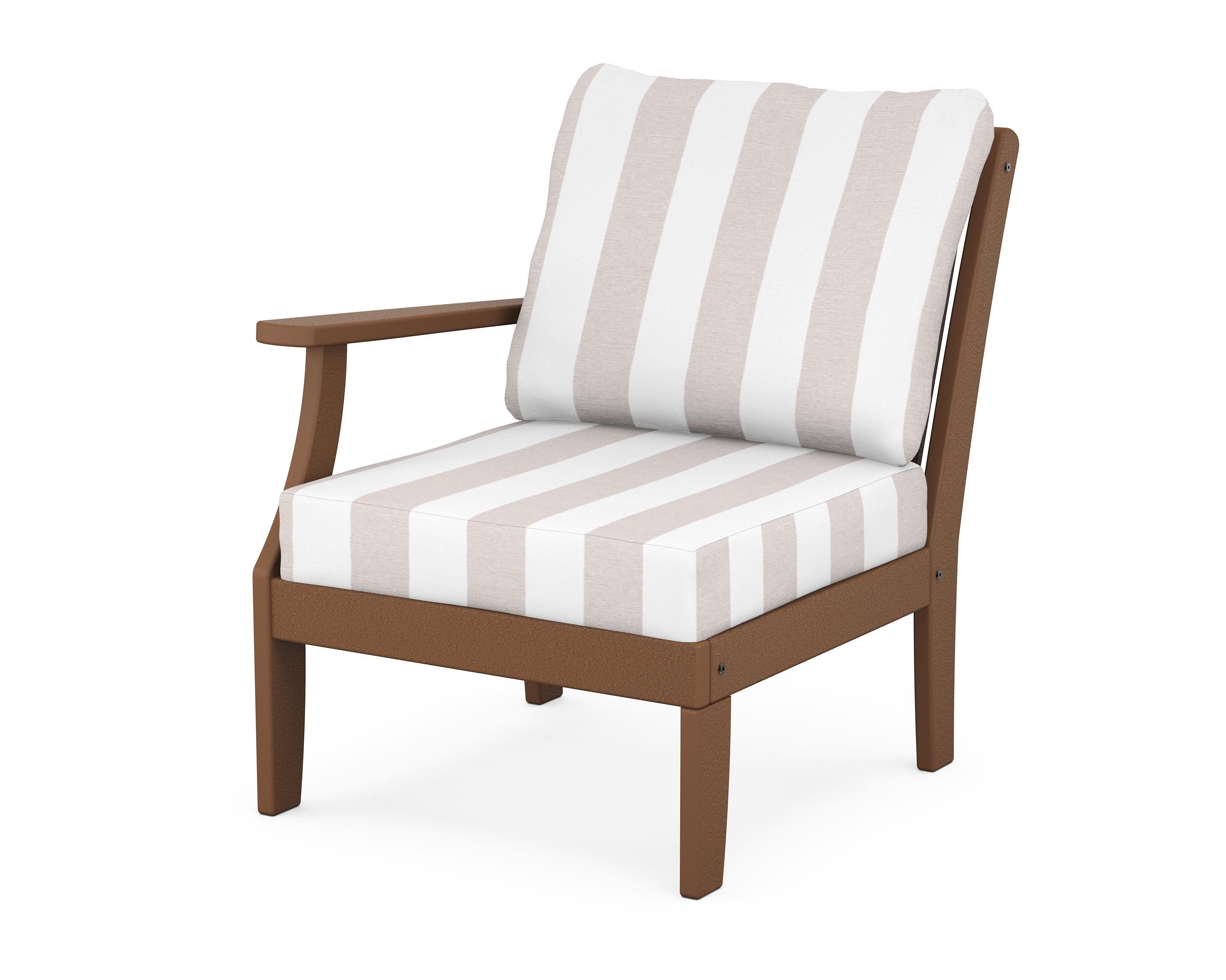 POLYWOOD® Braxton Modular Left Arm Chair in Teak / Cabana Stripe Dune Burlap