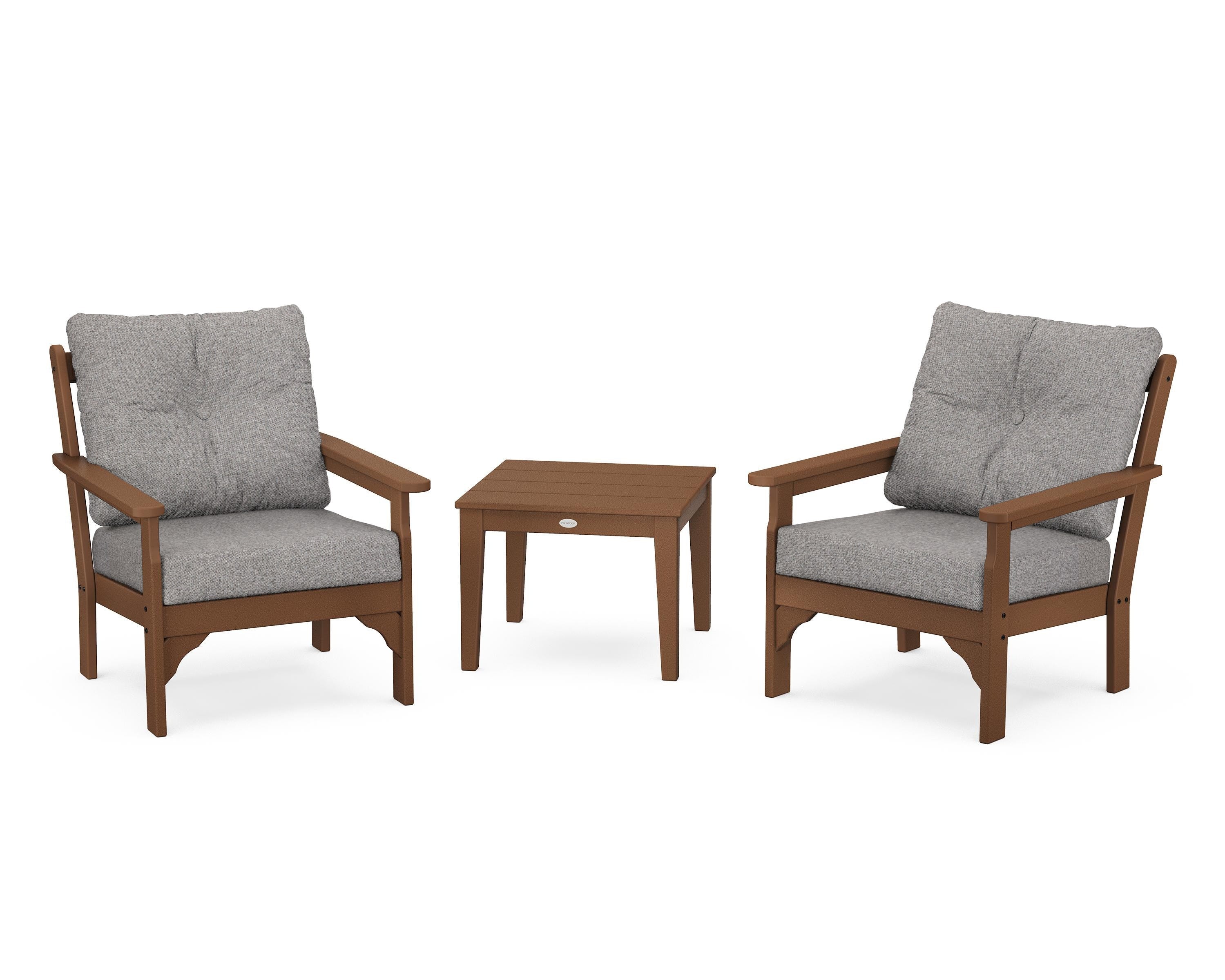 POLYWOOD® Vineyard 3-Piece Deep Seating Set in Teak / Grey Mist