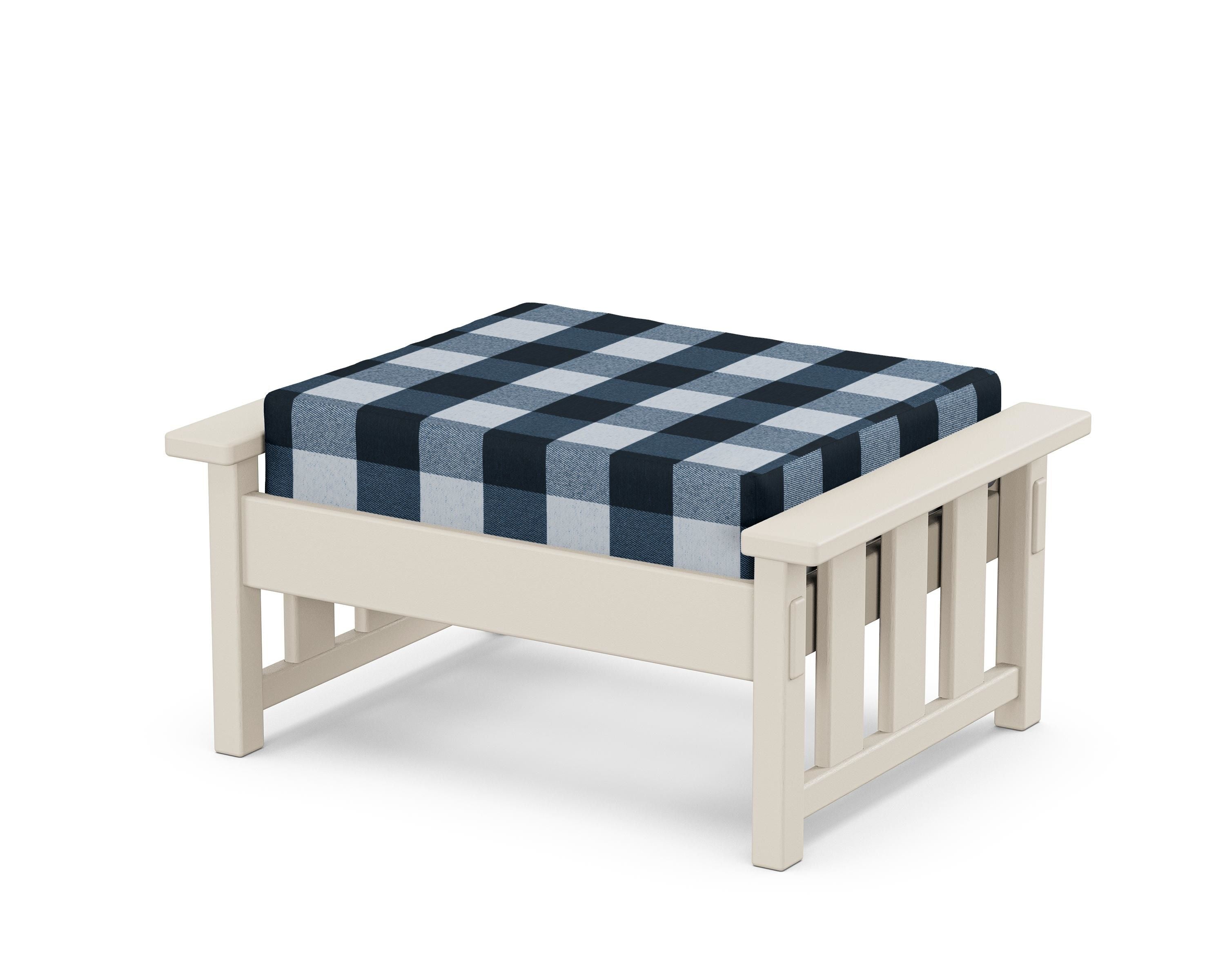 Martha Stewart by POLYWOOD® Acadia Deep Seating Ottoman in Sand / Buffalo Plaid Marine Indigo