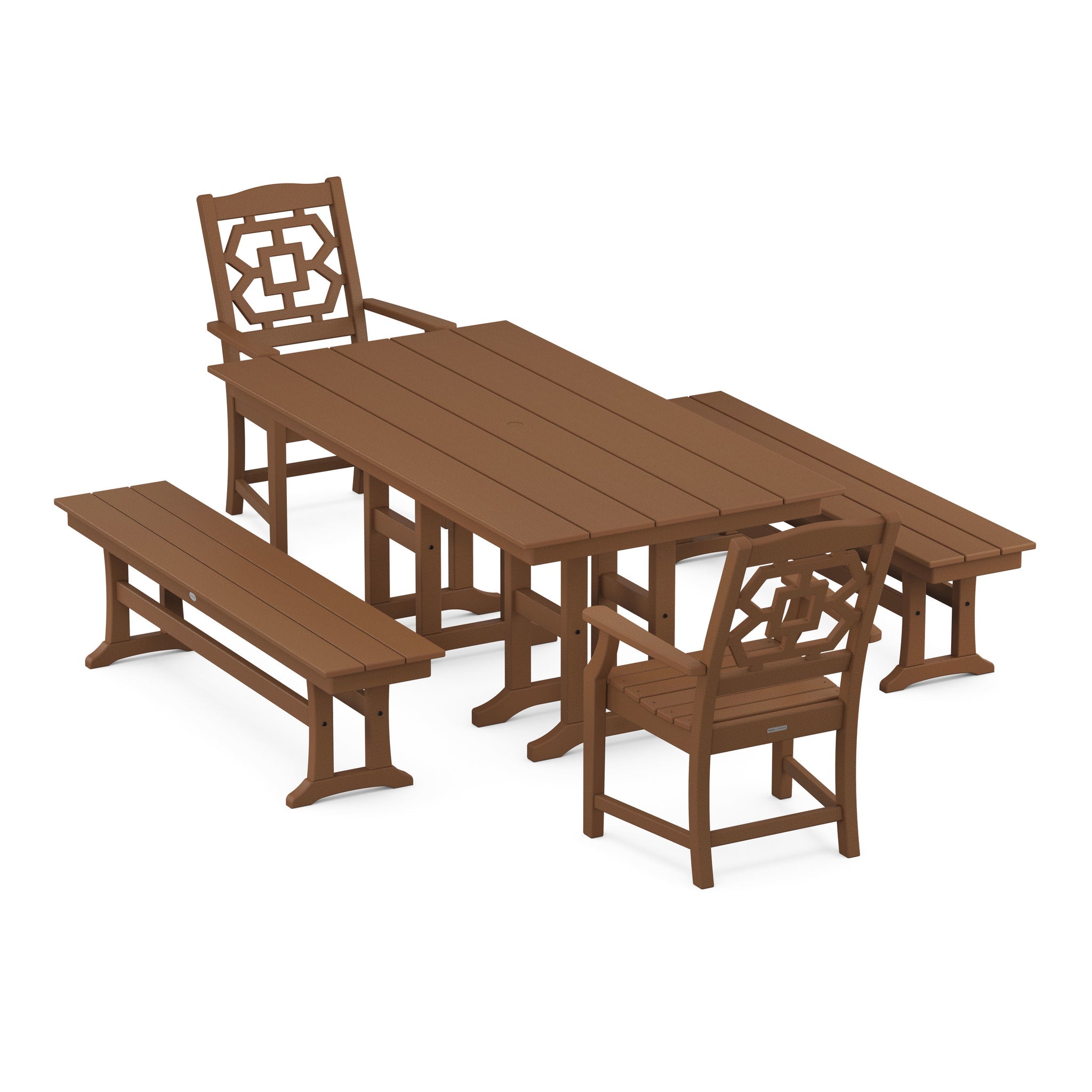 Chinoiserie 5-Piece Farmhouse Dining Set with Benches