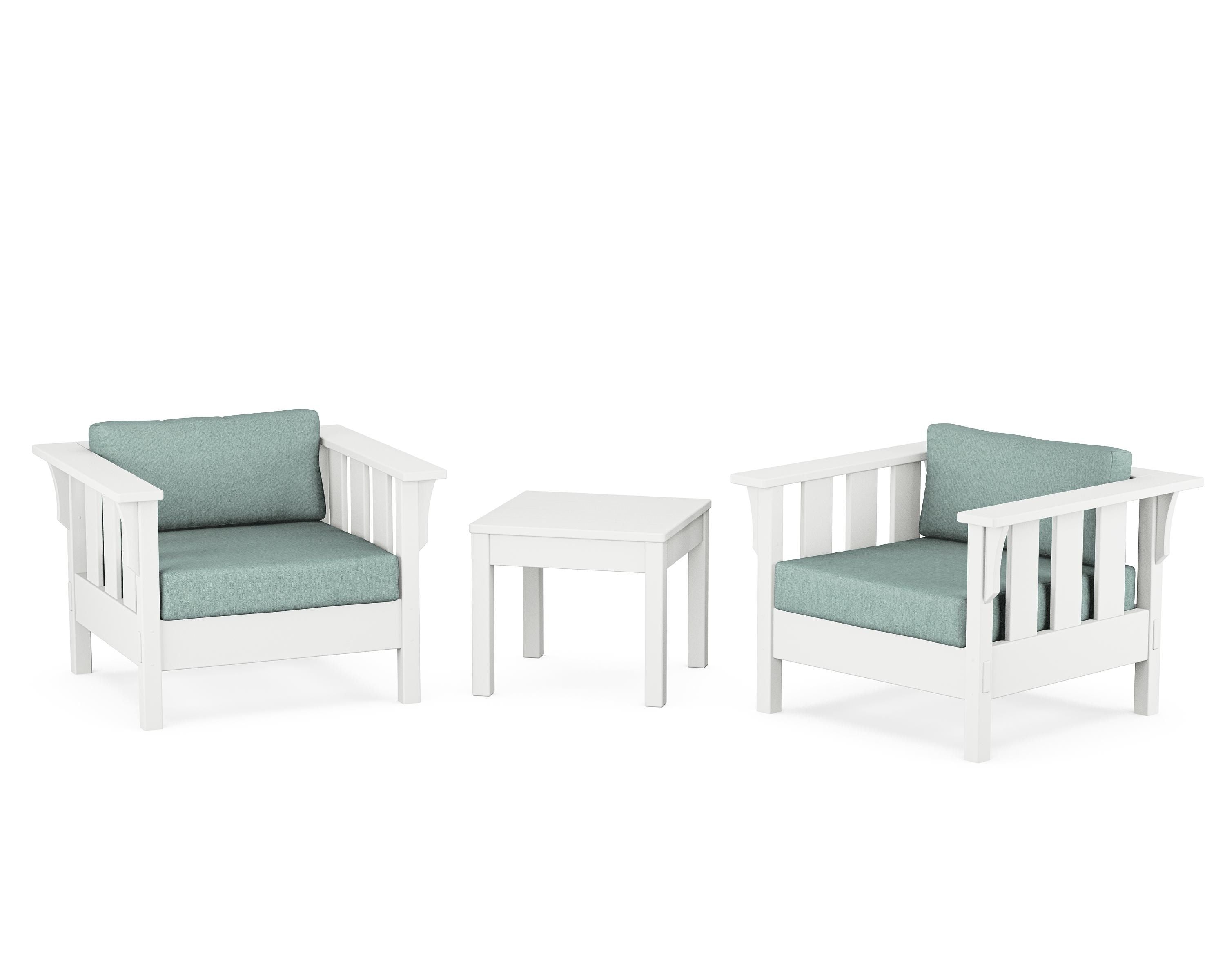 Martha Stewart by POLYWOOD® Acadia 3-Piece Deep Seating Set in White / Glacier Spa