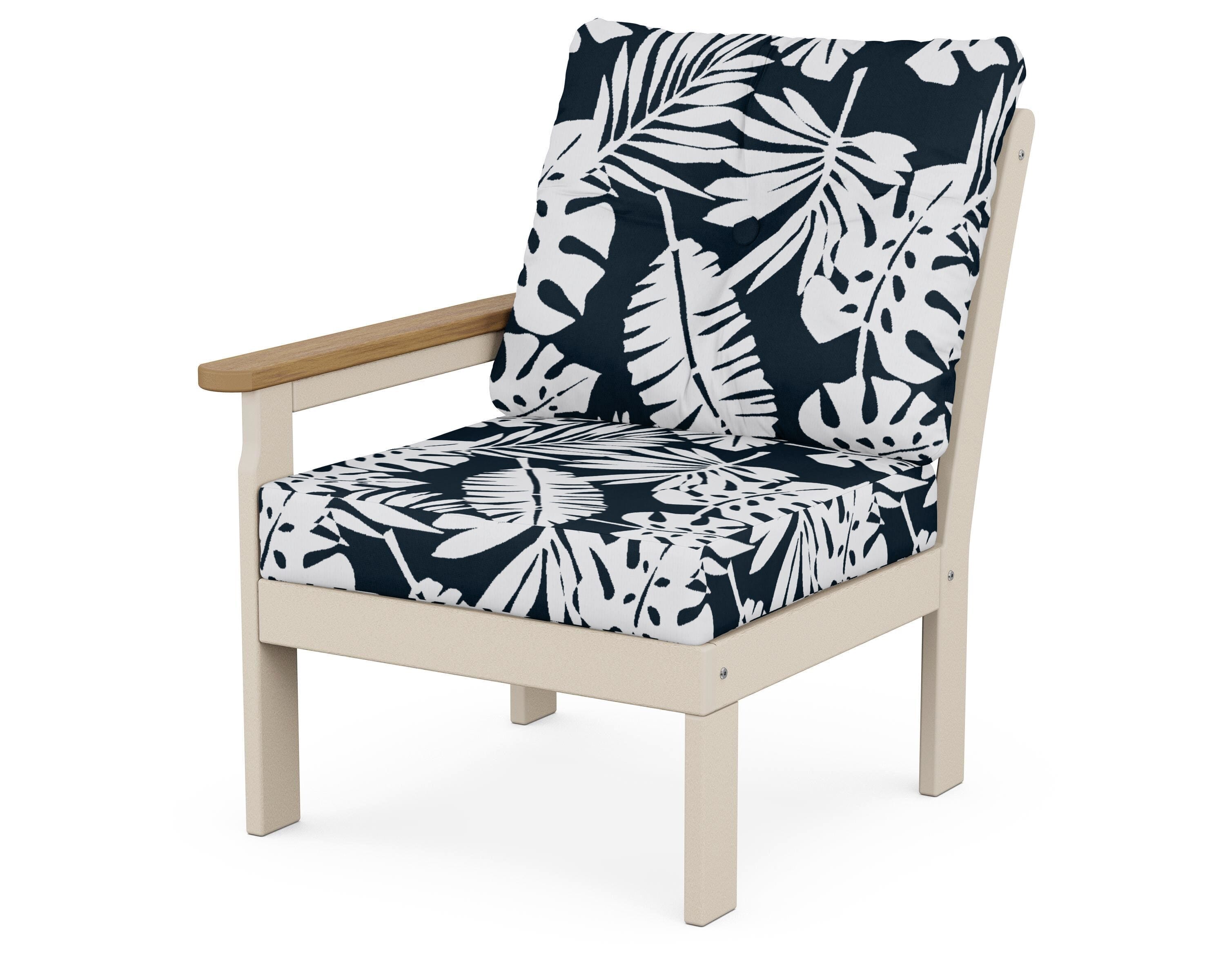POLYWOOD® Vineyard Modular Left Arm Chair in Sand / Natural / Leaf Marine Indigo