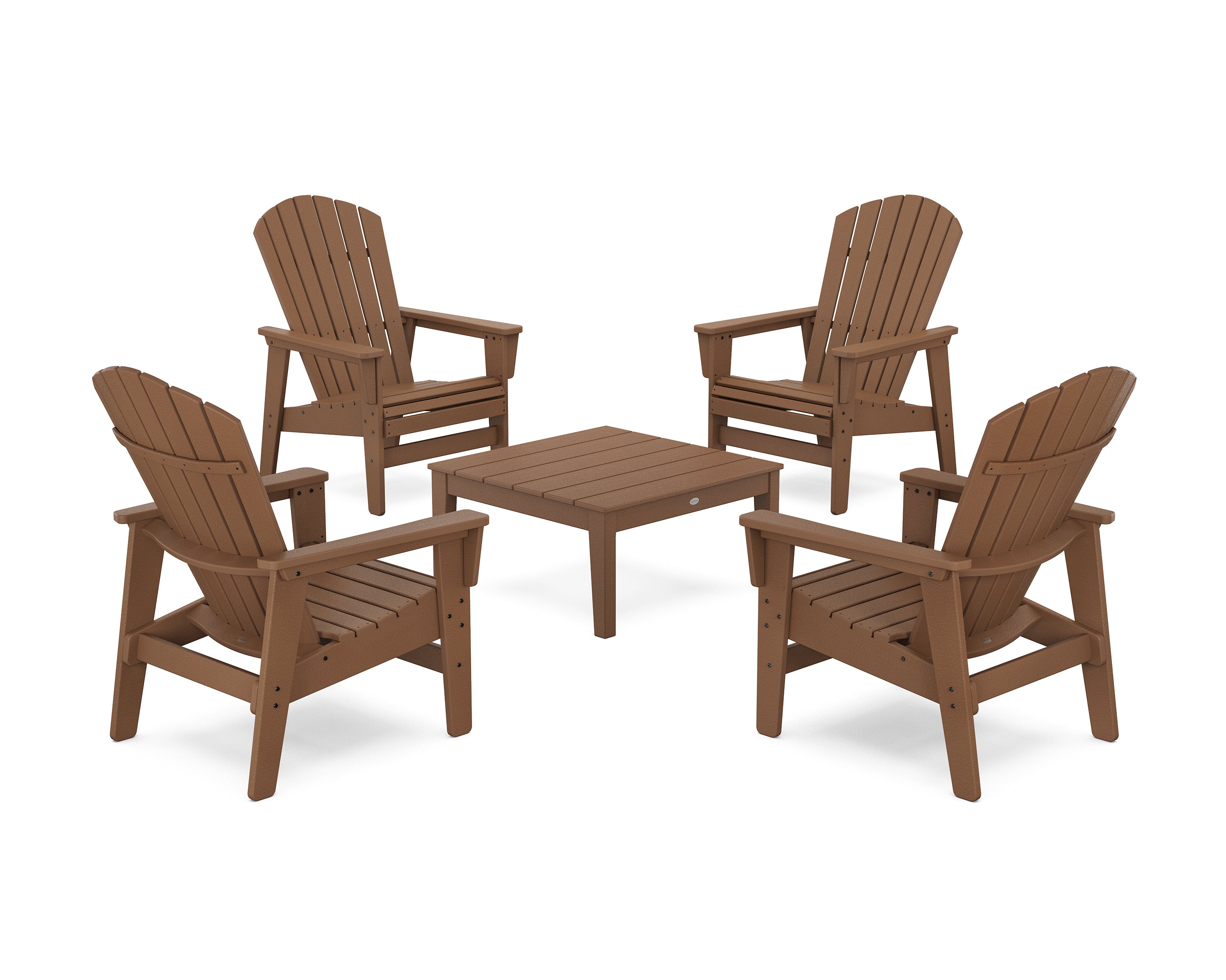 POLYWOOD® 5-Piece Nautical Grand Upright Adirondack Chair Conversation Group in Teak