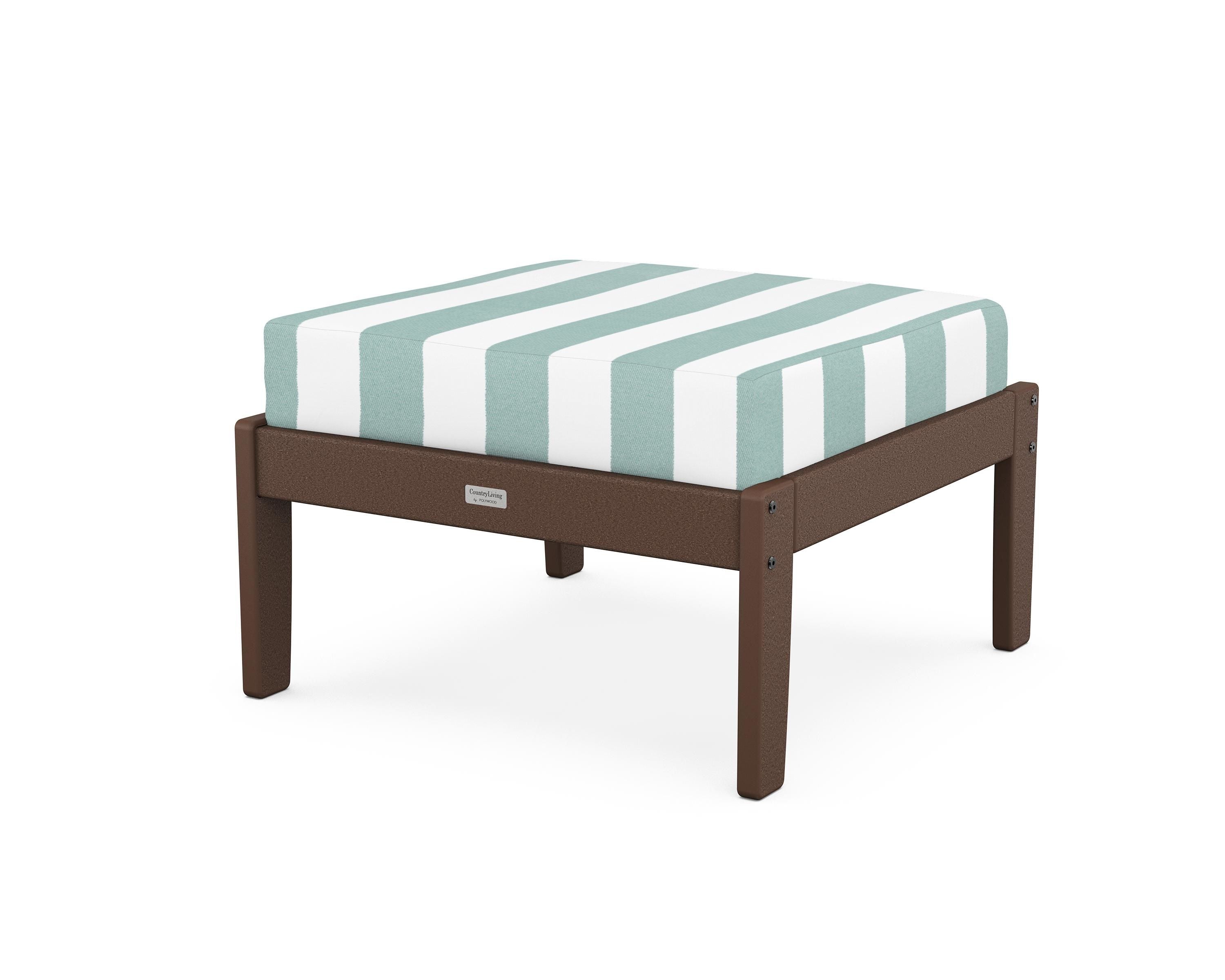 Country Living Cottage Deep Seating Ottoman in Mahogany / Cabana Stripe Glacier Spa