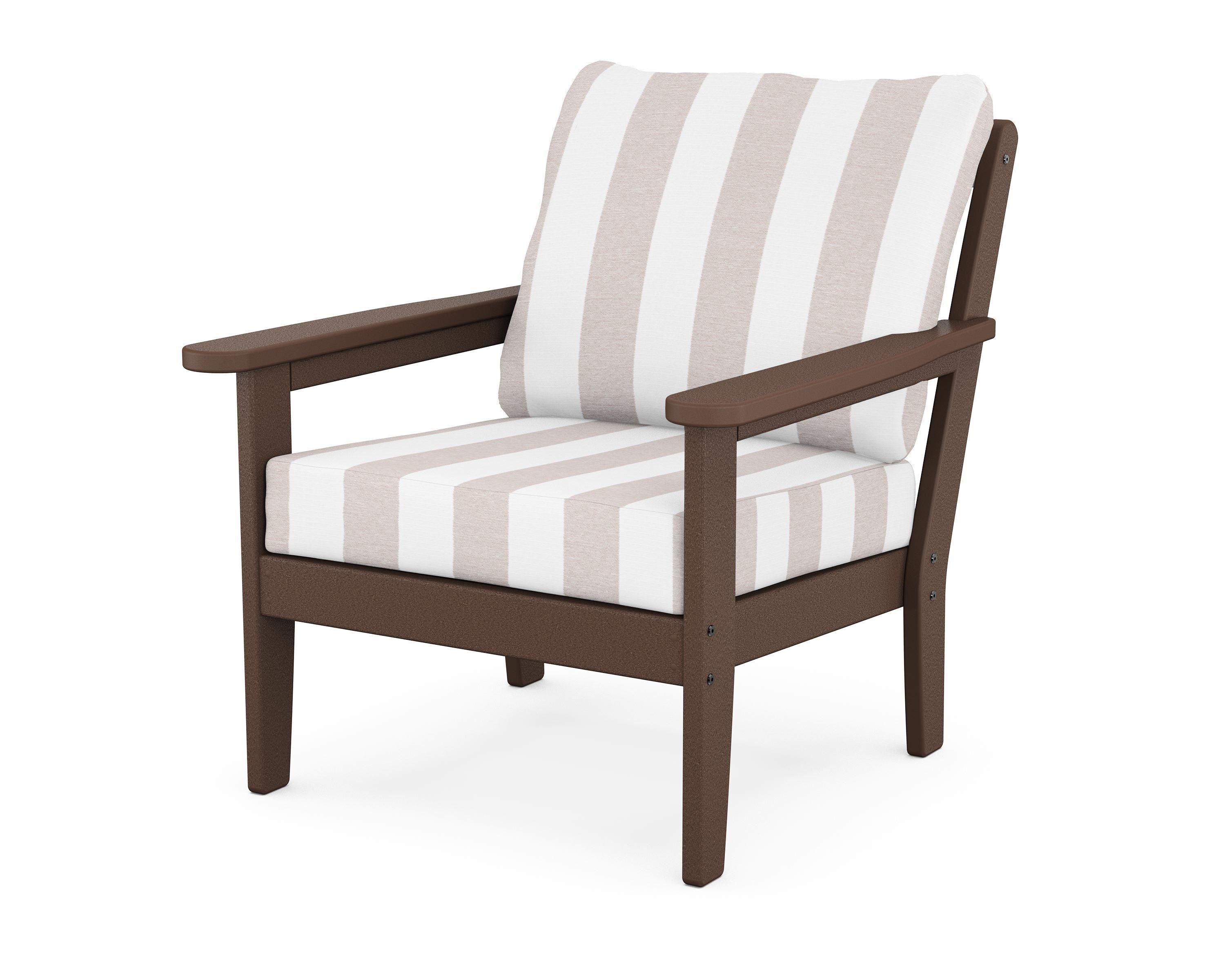 Country Living Cottage Deep Seating Chair in Mahogany / Cabana Stripe Dune Burlap