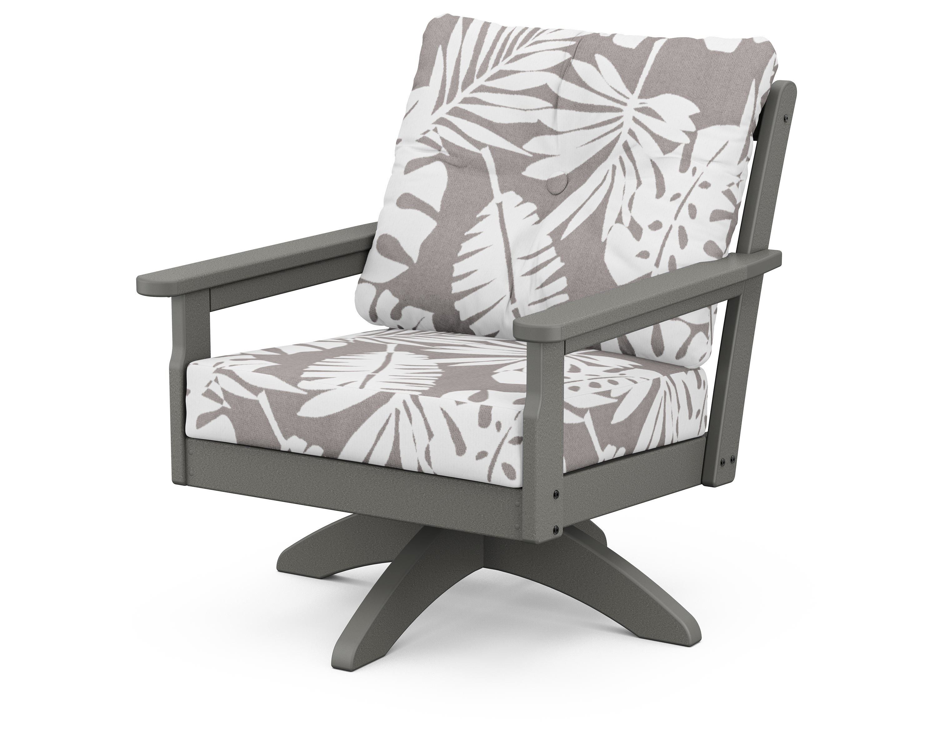 POLYWOOD® Vineyard Deep Seating Swivel Chair in Slate Grey / Leaf Grey Mist