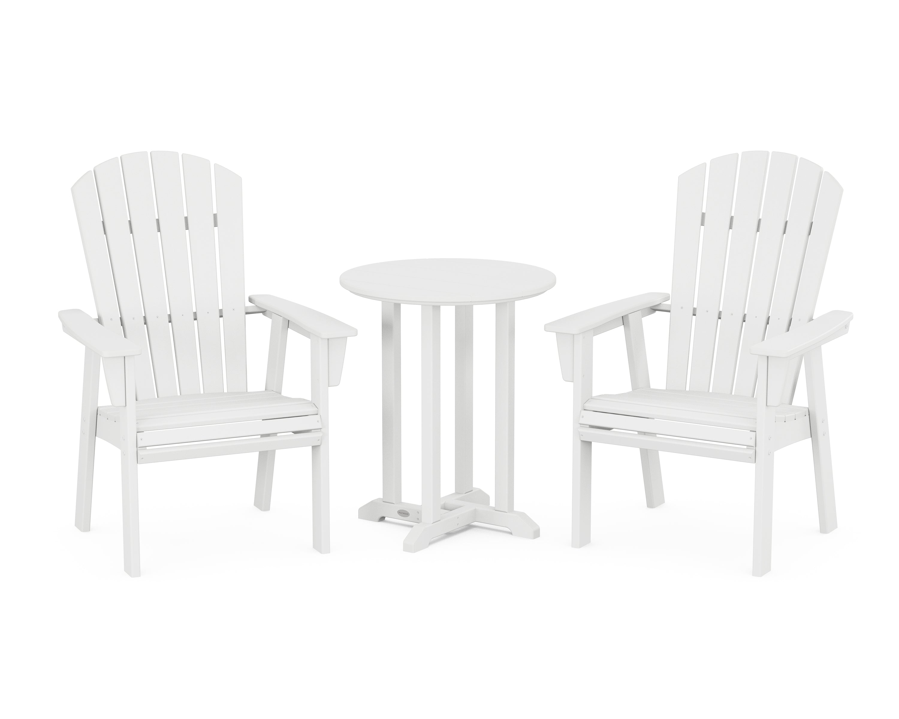POLYWOOD® Nautical Adirondack 3-Piece Round Bistro Dining Set in White