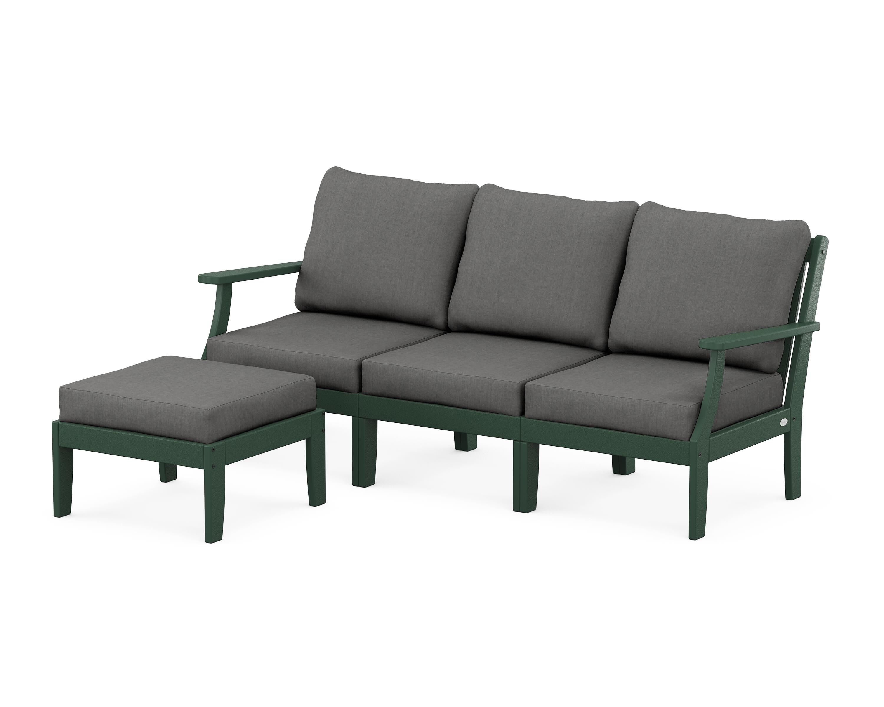 POLYWOOD® Braxton Modular 4-Piece Deep Seating Set with Ottoman in Green / Spectrum Carbon