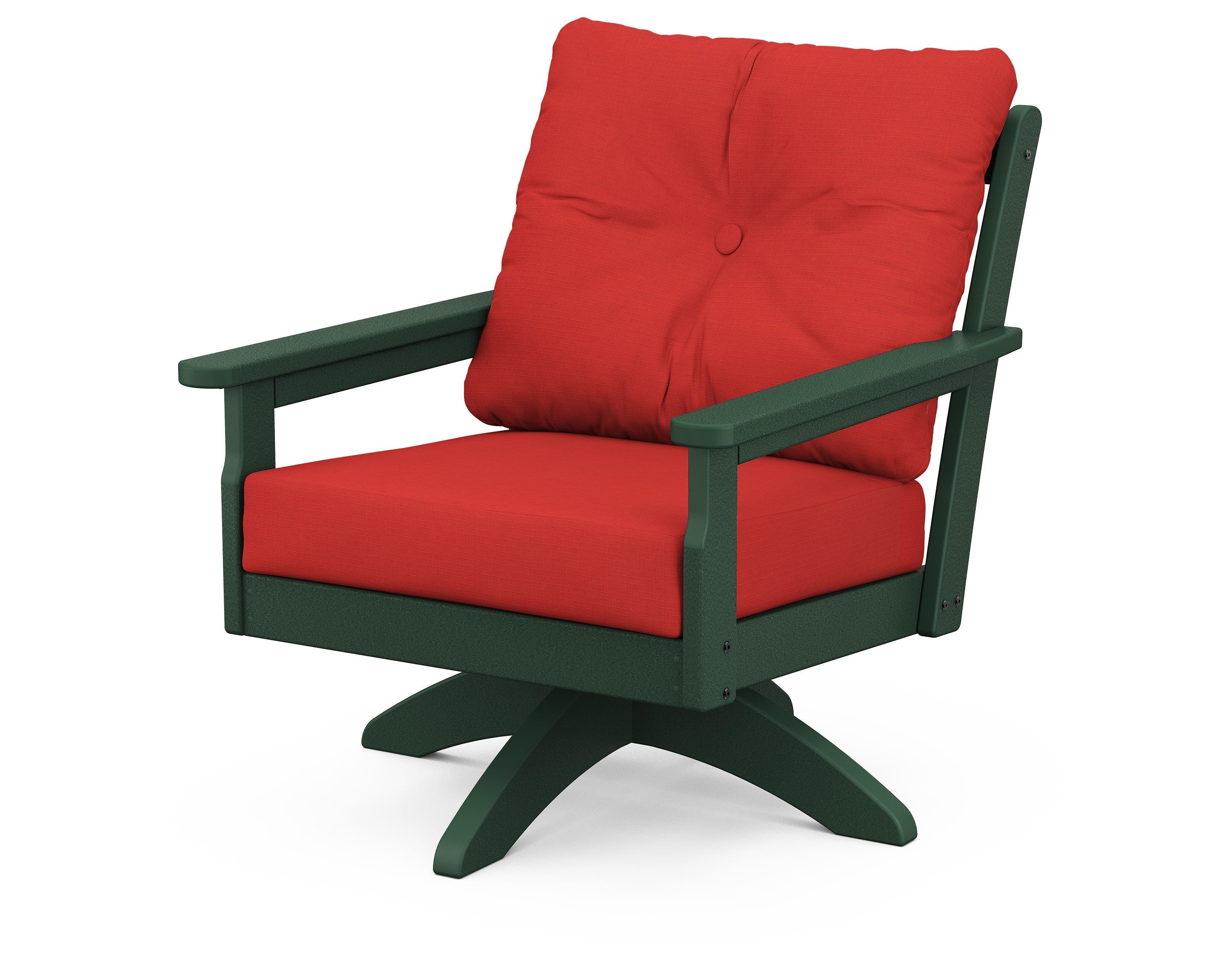 POLYWOOD® Vineyard Deep Seating Swivel Chair in Green / Crimson Linen