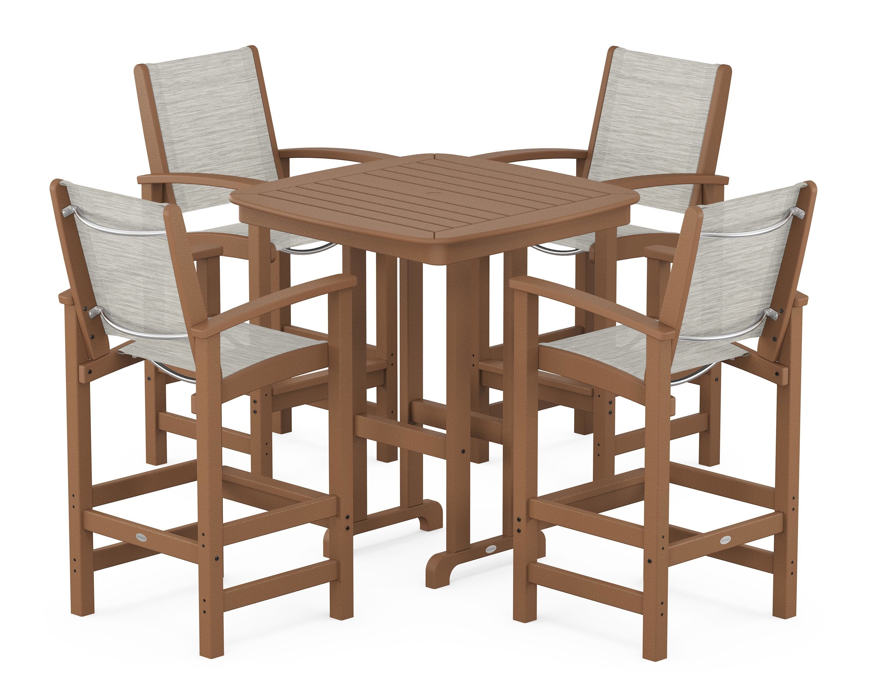 POLYWOOD® Coastal 5-Piece Bar Set in Teak / Birch Sling