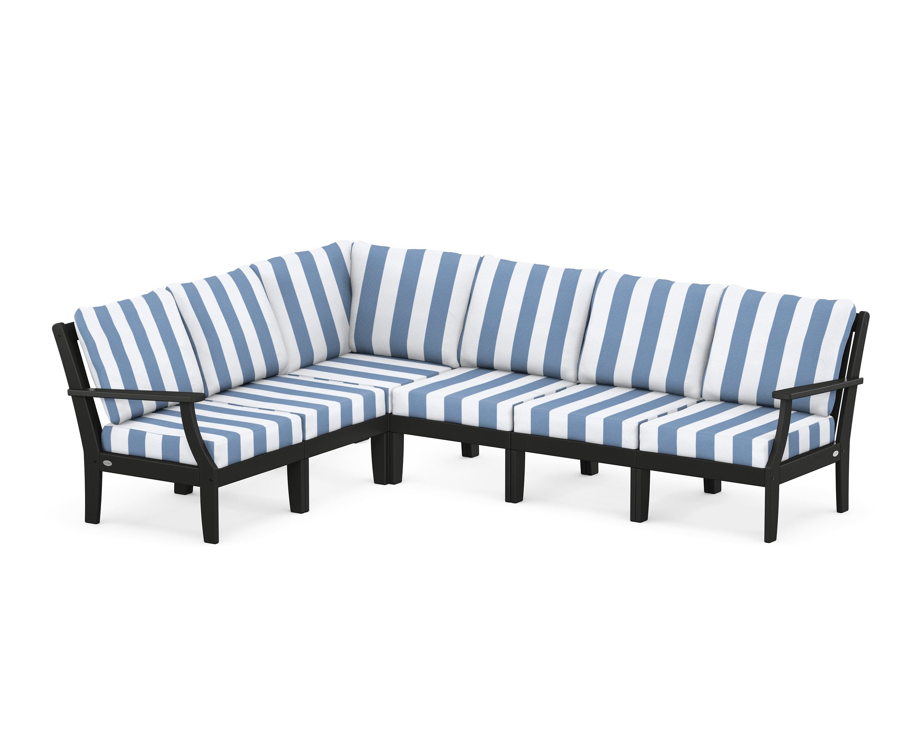 POLYWOOD® Braxton Modular 6-Piece Deep Seating Set in Black / Cabana Stripe Sky Blue