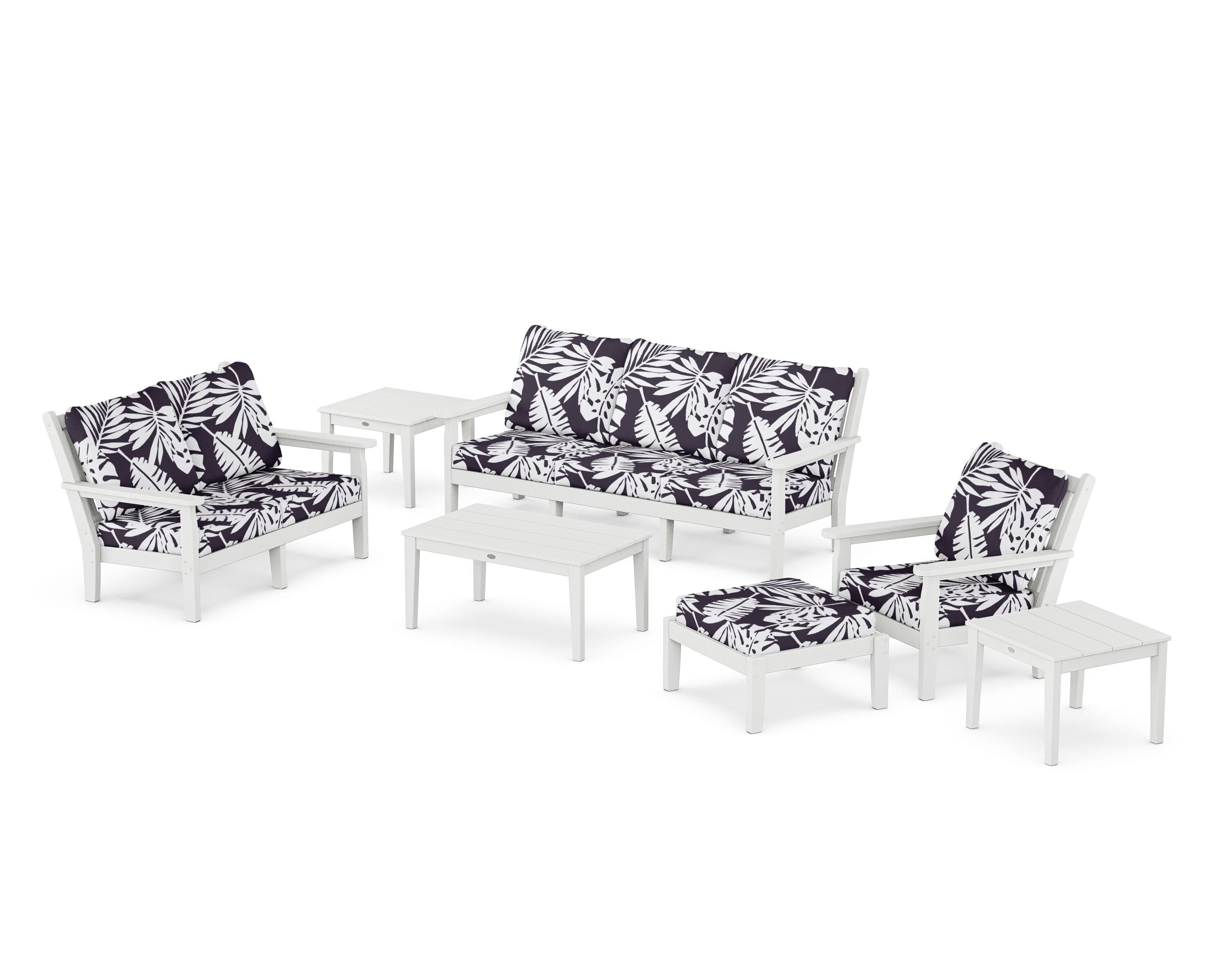 POLYWOOD® Chippendale 7-Piece Deep Seating Set in White / Leaf Navy