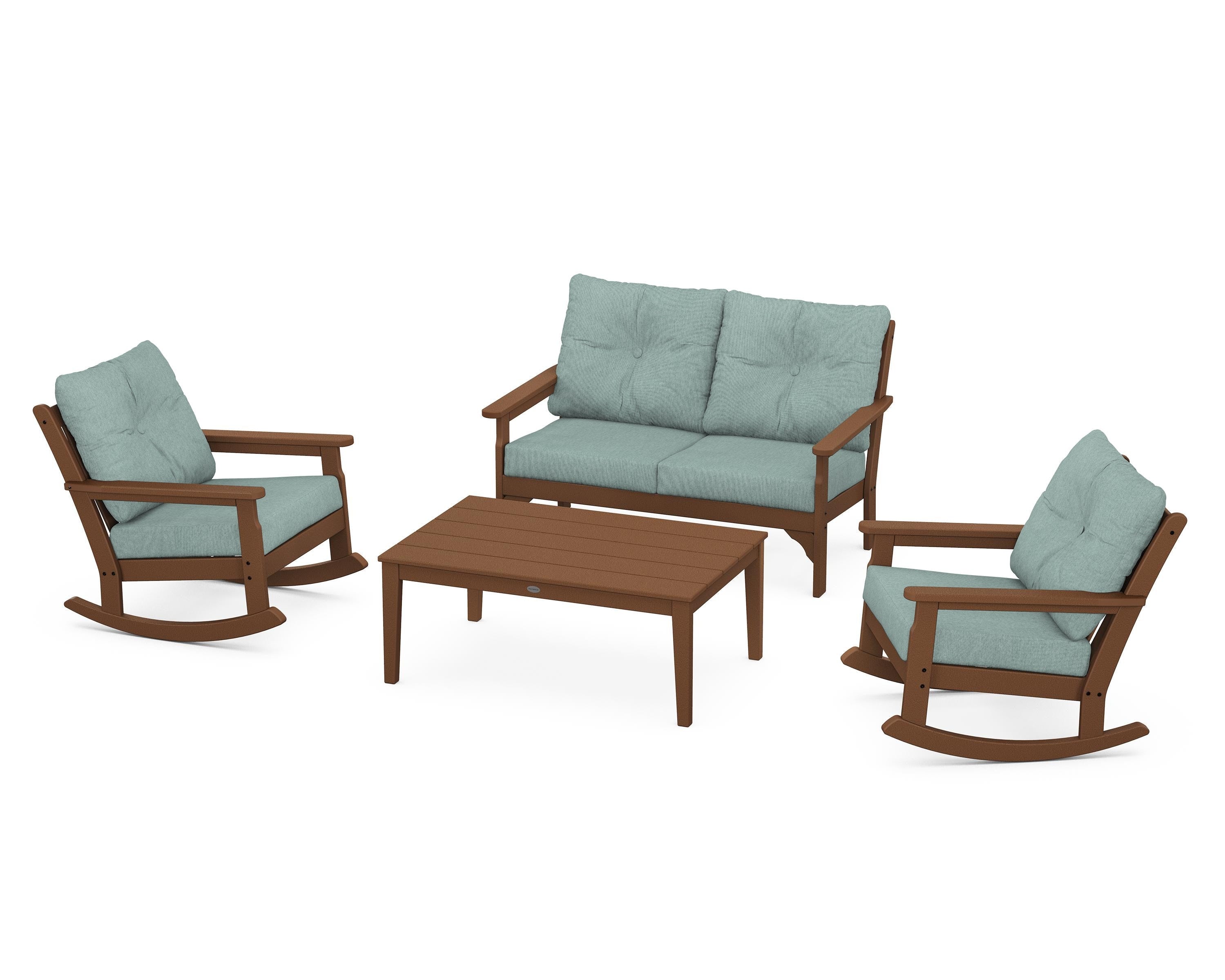 POLYWOOD® Vineyard 4-Piece Deep Seating Rocking Chair Set in Teak / Glacier Spa
