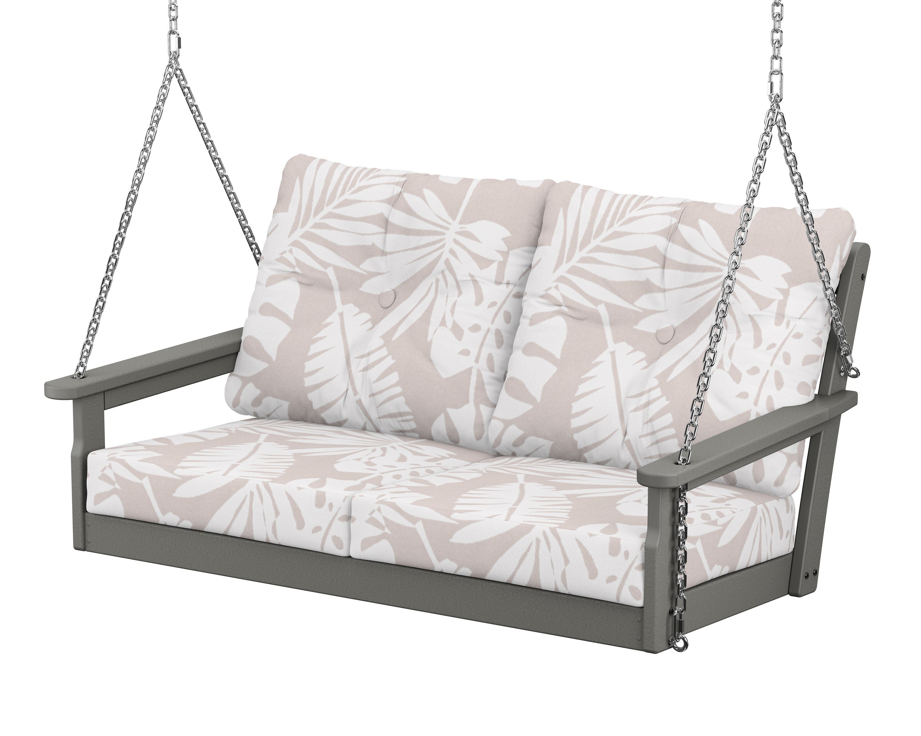 POLYWOOD® Vineyard Deep Seating Swing in Slate Grey / Leaf Dune Burlap