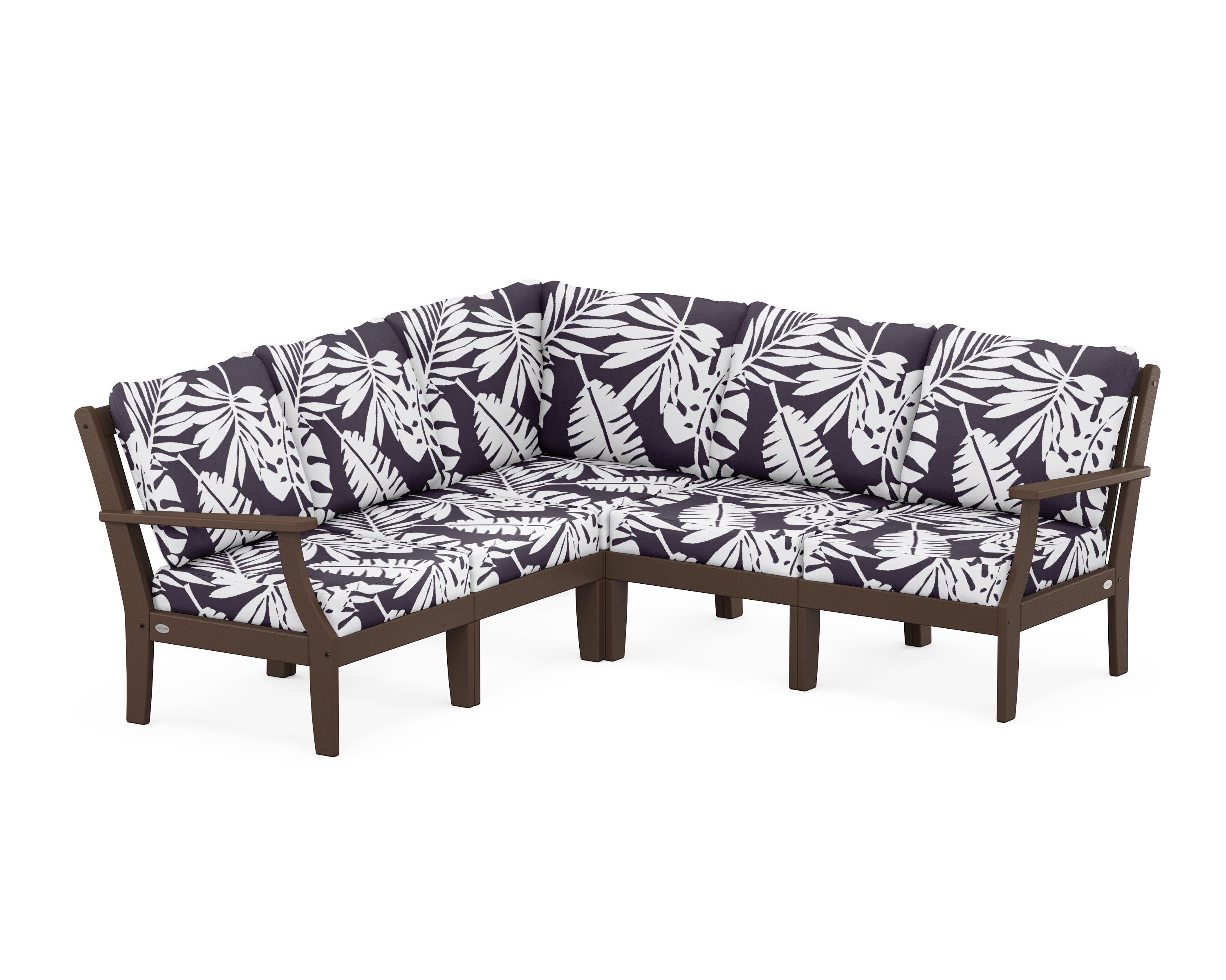 POLYWOOD® Braxton Modular 5-Piece Deep Seating Set in Mahogany / Leaf Navy
