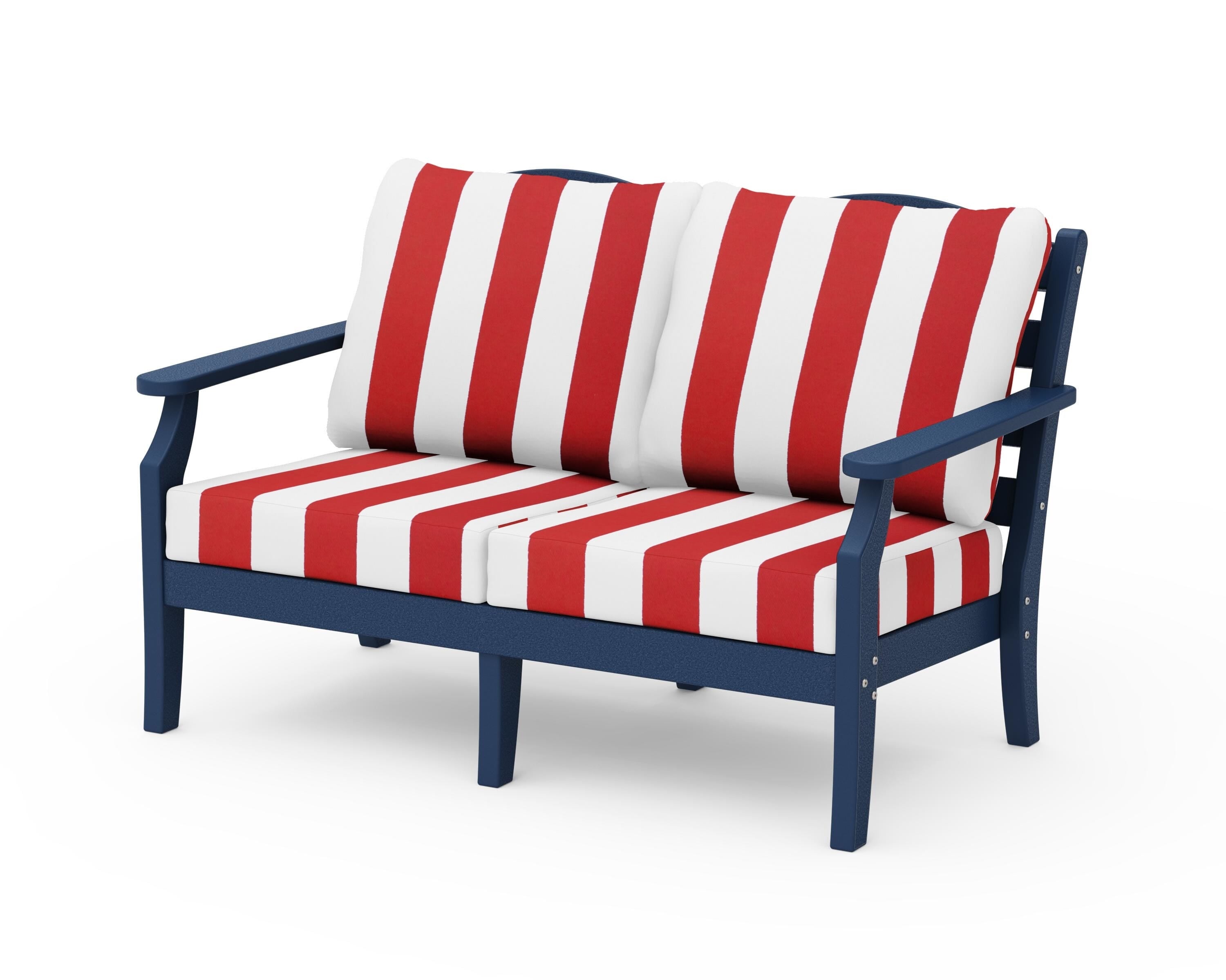 Draper James™ by POLYWOOD® Savannah Deep Seating Loveseat in Navy / Cabana Stripe Crimson