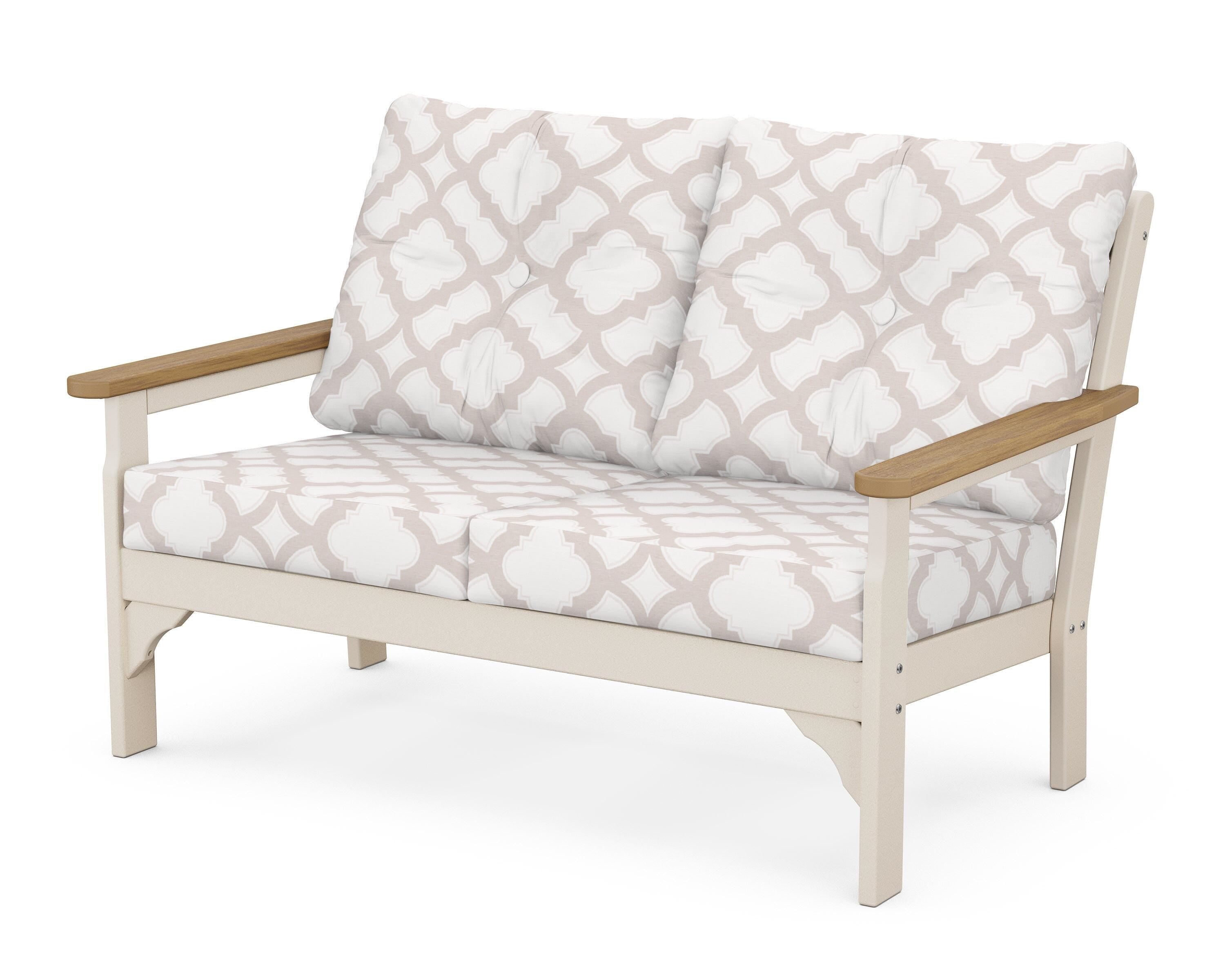 POLYWOOD® Vineyard Deep Seating Loveseat in Sand / Natural / Trellis Dune Burlap