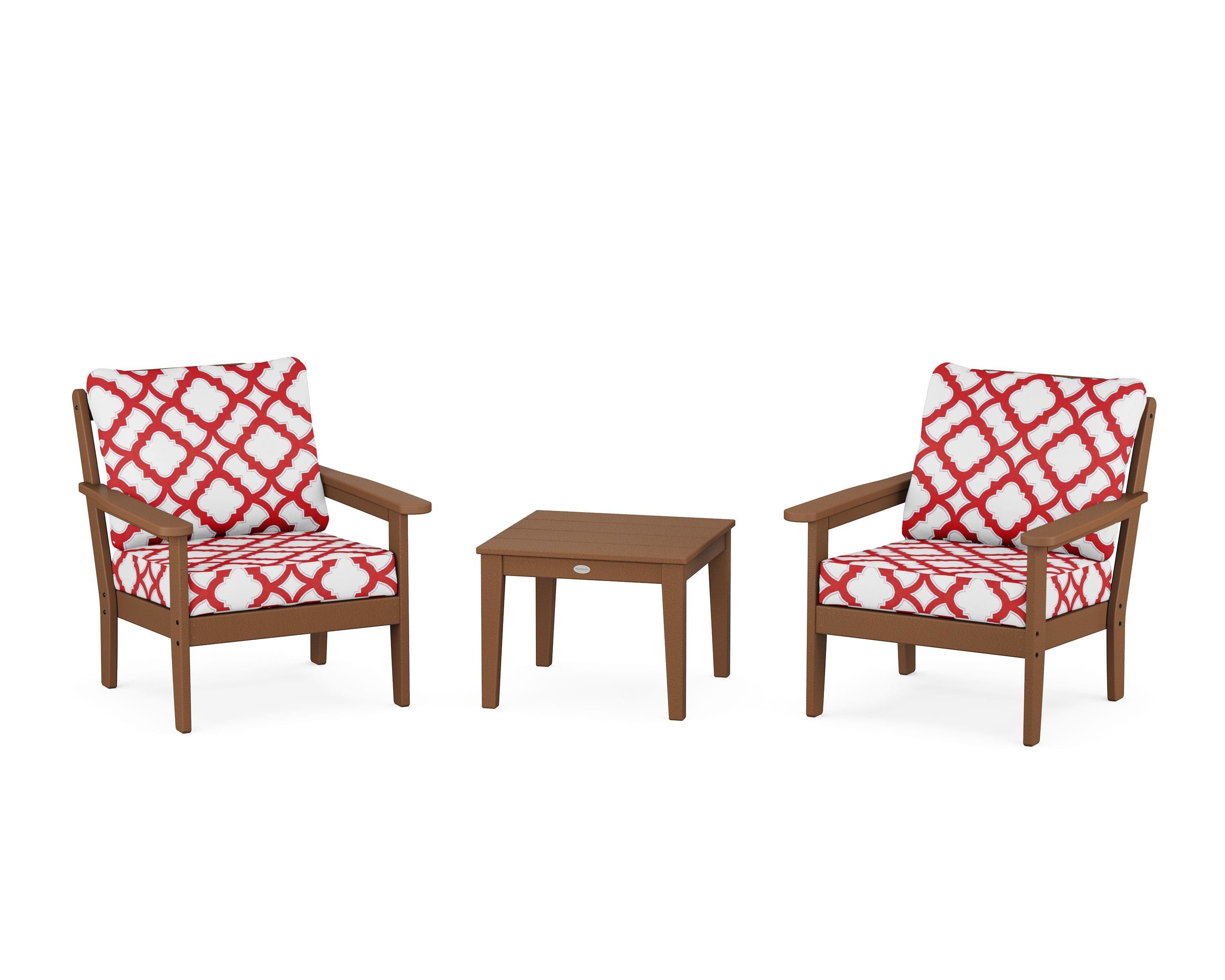 Country Living Cottage 3-Piece Deep Seating Set in Teak / Trellis Crimson