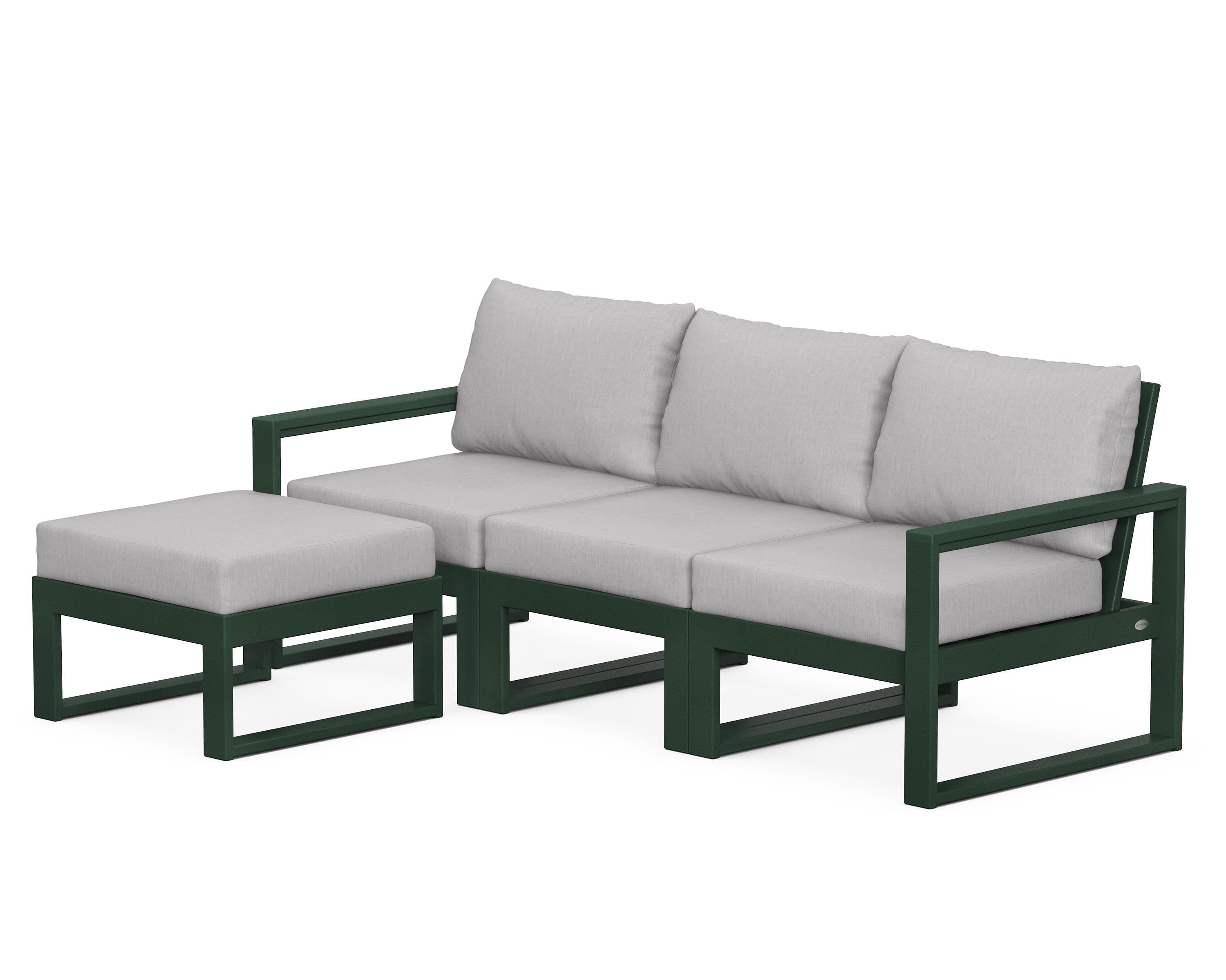 POLYWOOD® EDGE 4-Piece Modular Deep Seating Set with Ottoman in Green / Granite