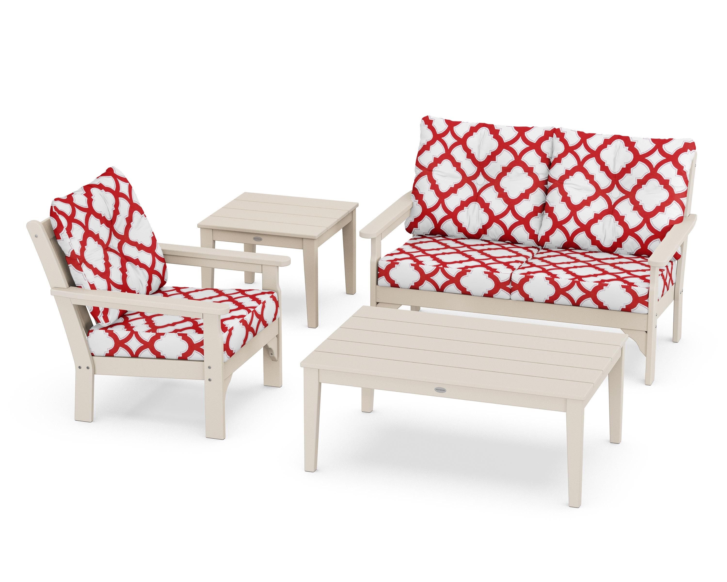 POLYWOOD® Vineyard 4-Piece Deep Seating Set in Sand / Trellis Crimson
