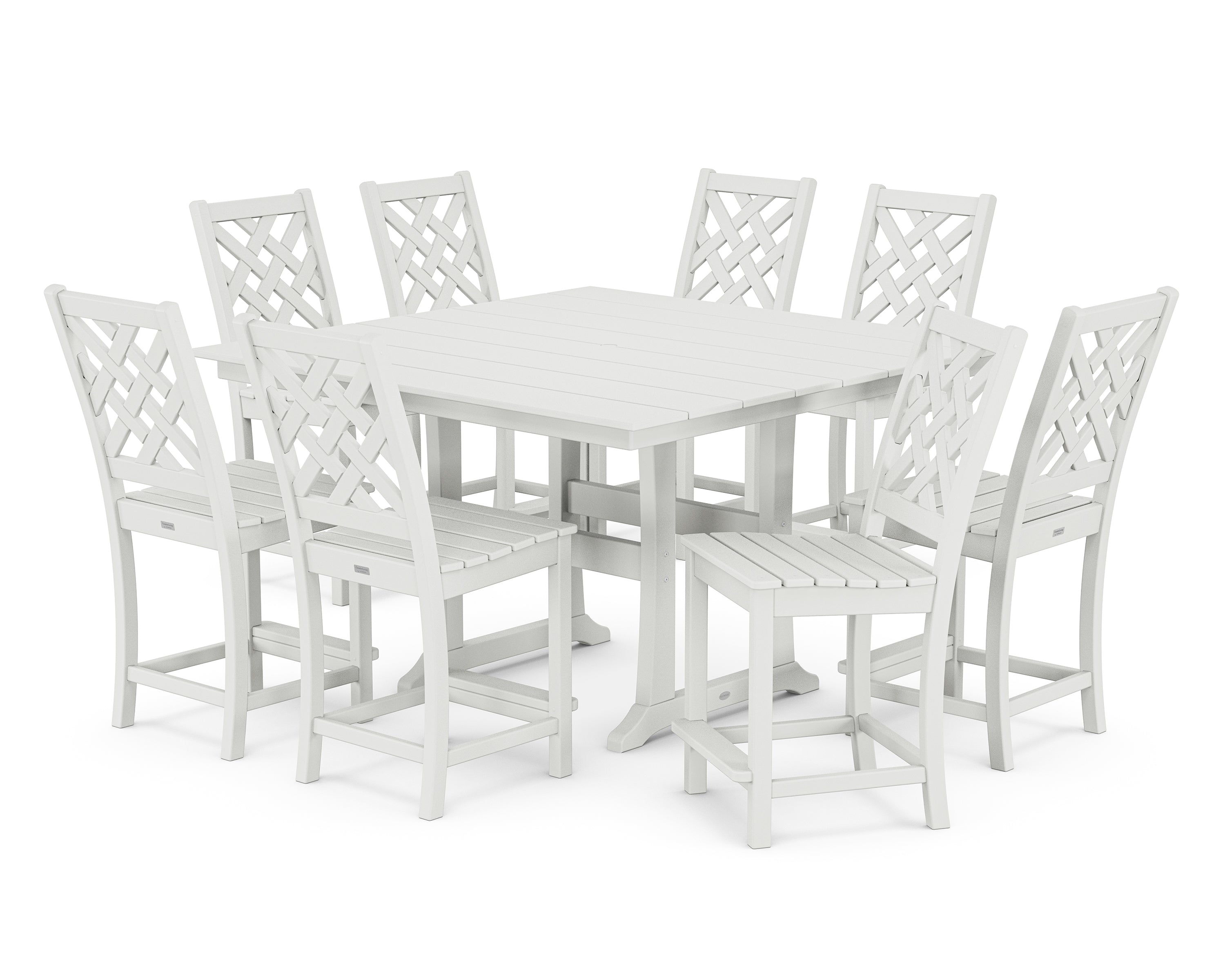 Country Living Wovendale Side Chair 9-Piece Square Farmhouse Counter Set with Trestle Legs in White