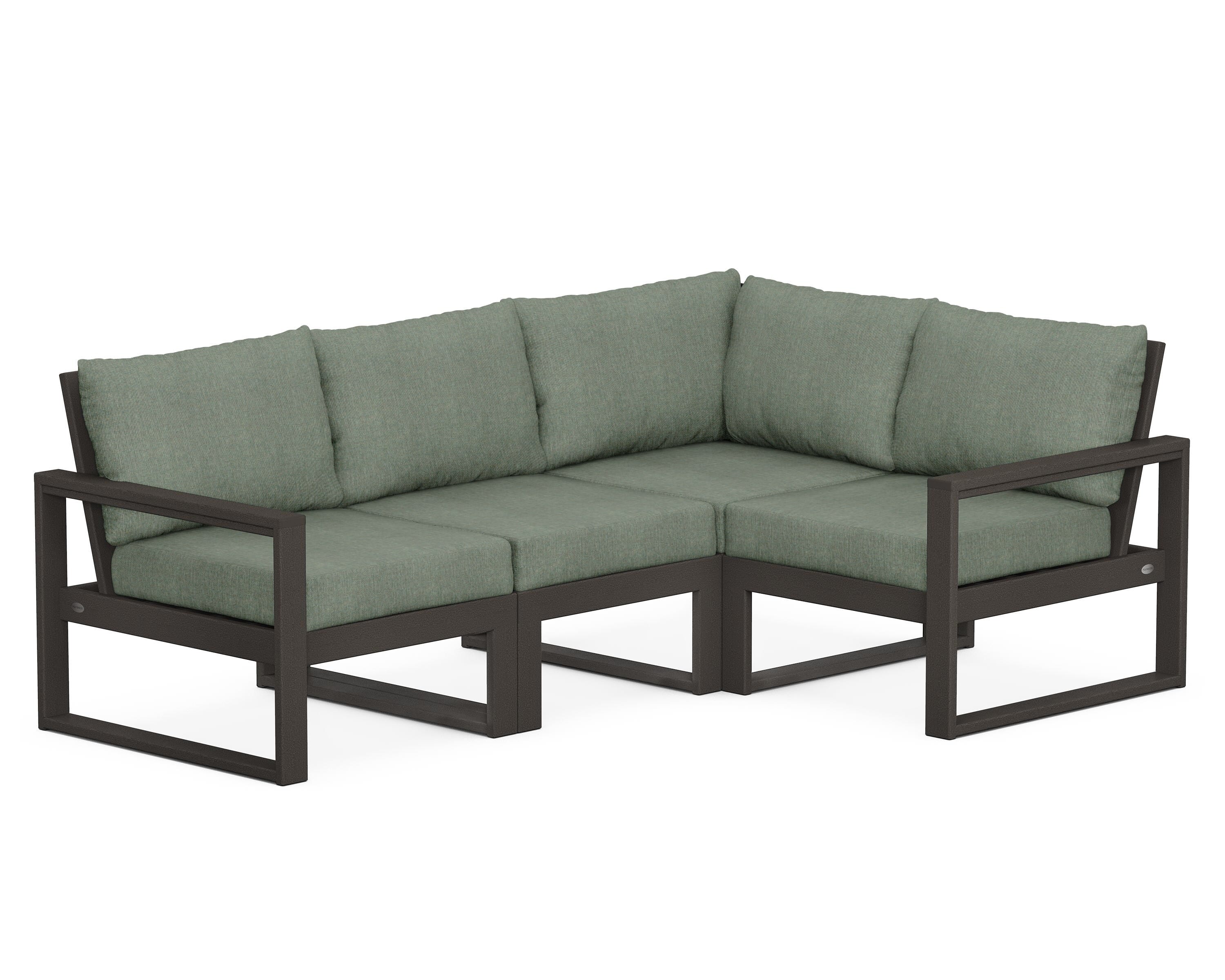 POLYWOOD® EDGE 4-Piece Modular Deep Seating Set in Vintage Coffee / Cast Sage