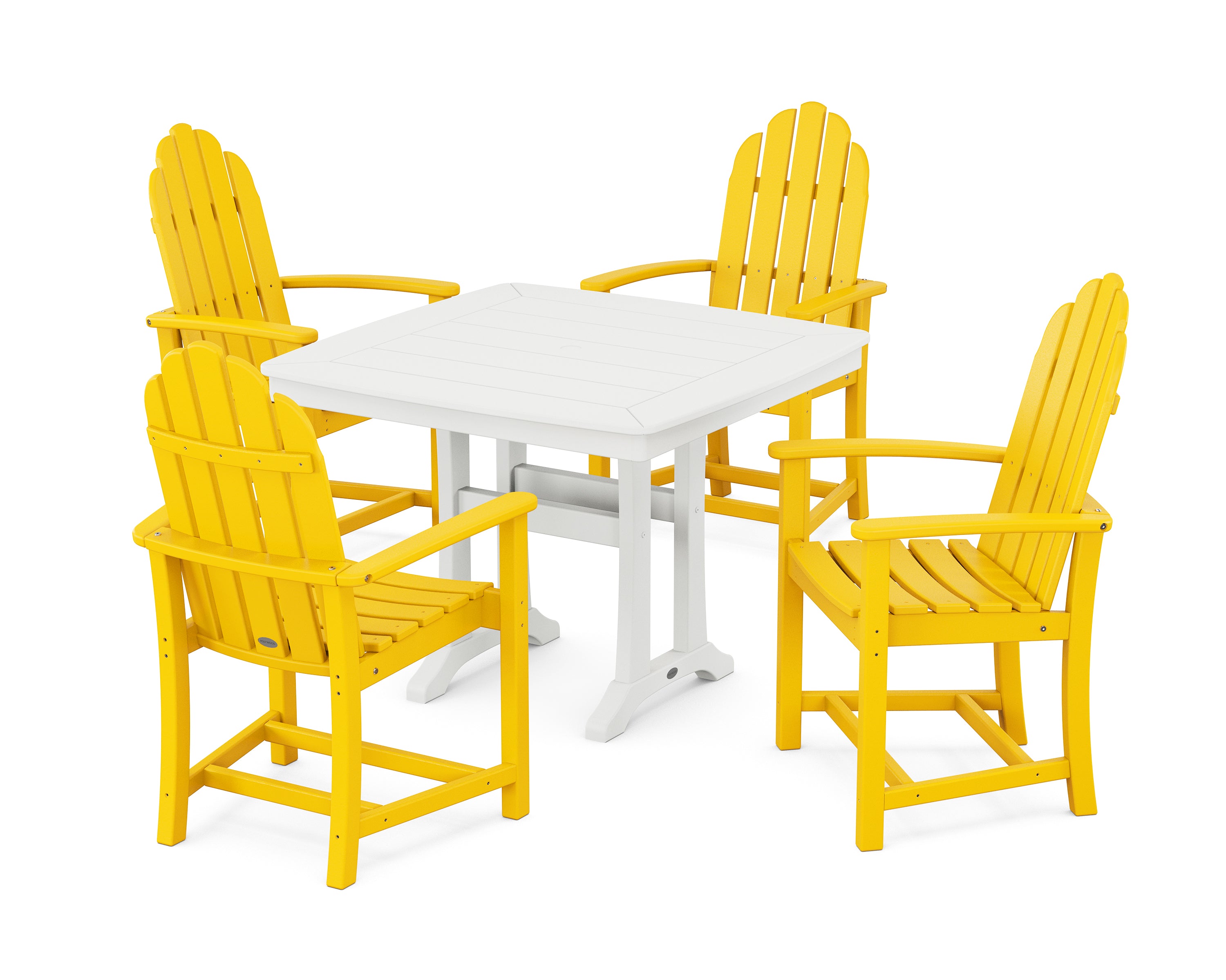 POLYWOOD® Classic Adirondack 5-Piece Dining Set with Trestle Legs in Lemon / White