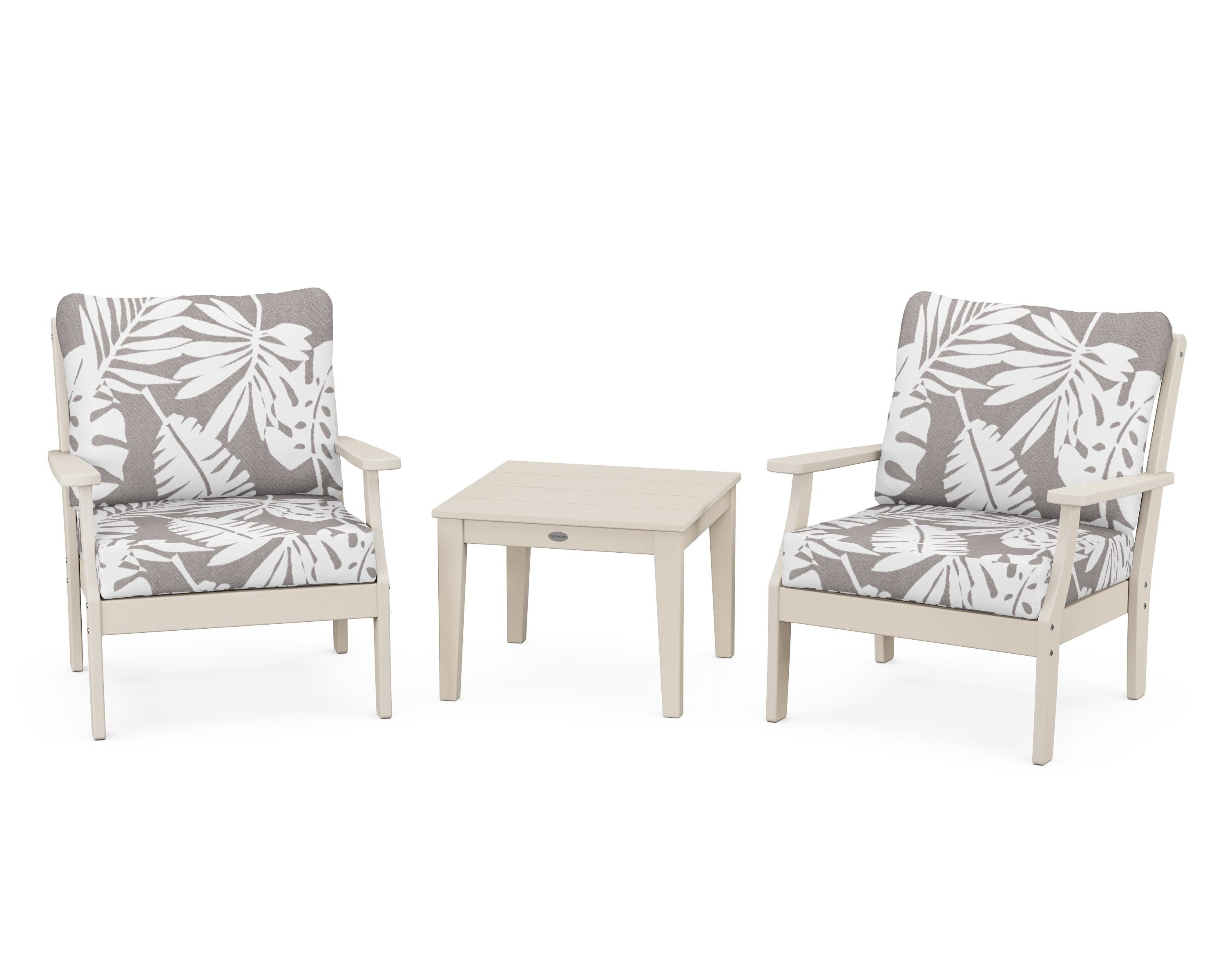 POLYWOOD® Braxton 3-Piece Deep Seating Set in Sand / Leaf Grey Mist