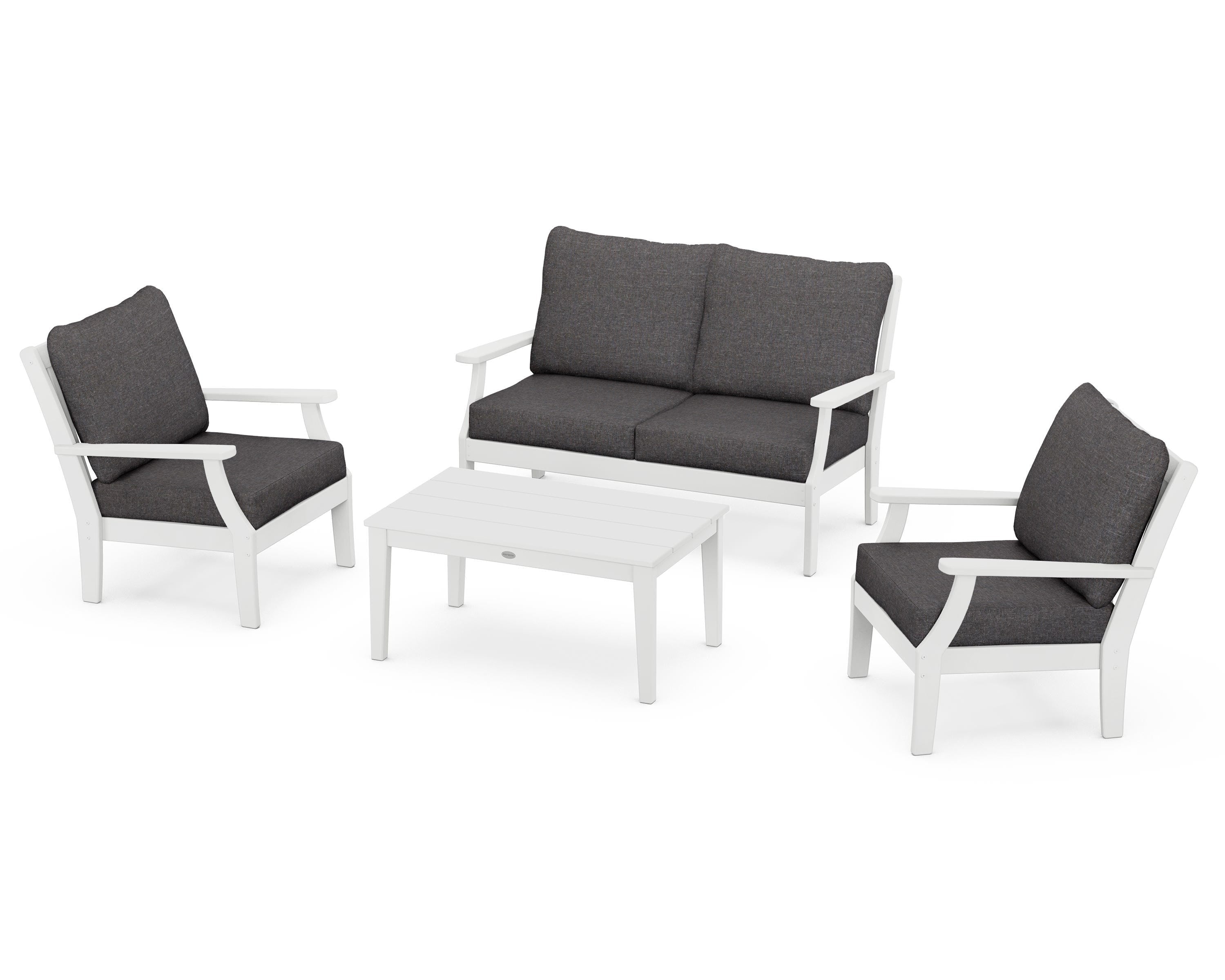 POLYWOOD® Braxton 4-Piece Deep Seating Chair Set in White / Ash Charcoal