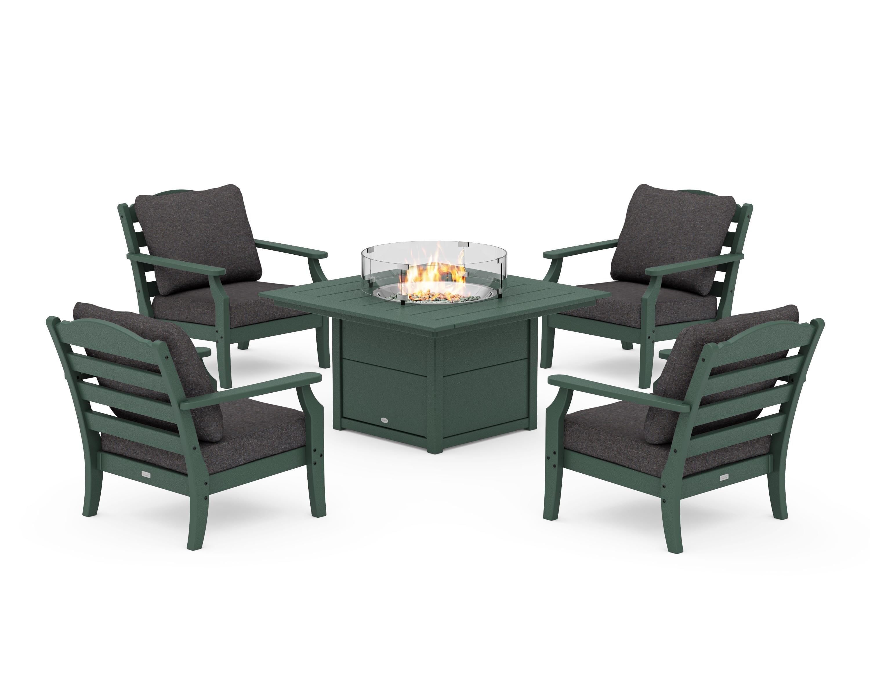 Draper James™ by POLYWOOD® Savannah 5-Piece Deep Seating Set with Fire Pit Table in Green / Ash Charcoal