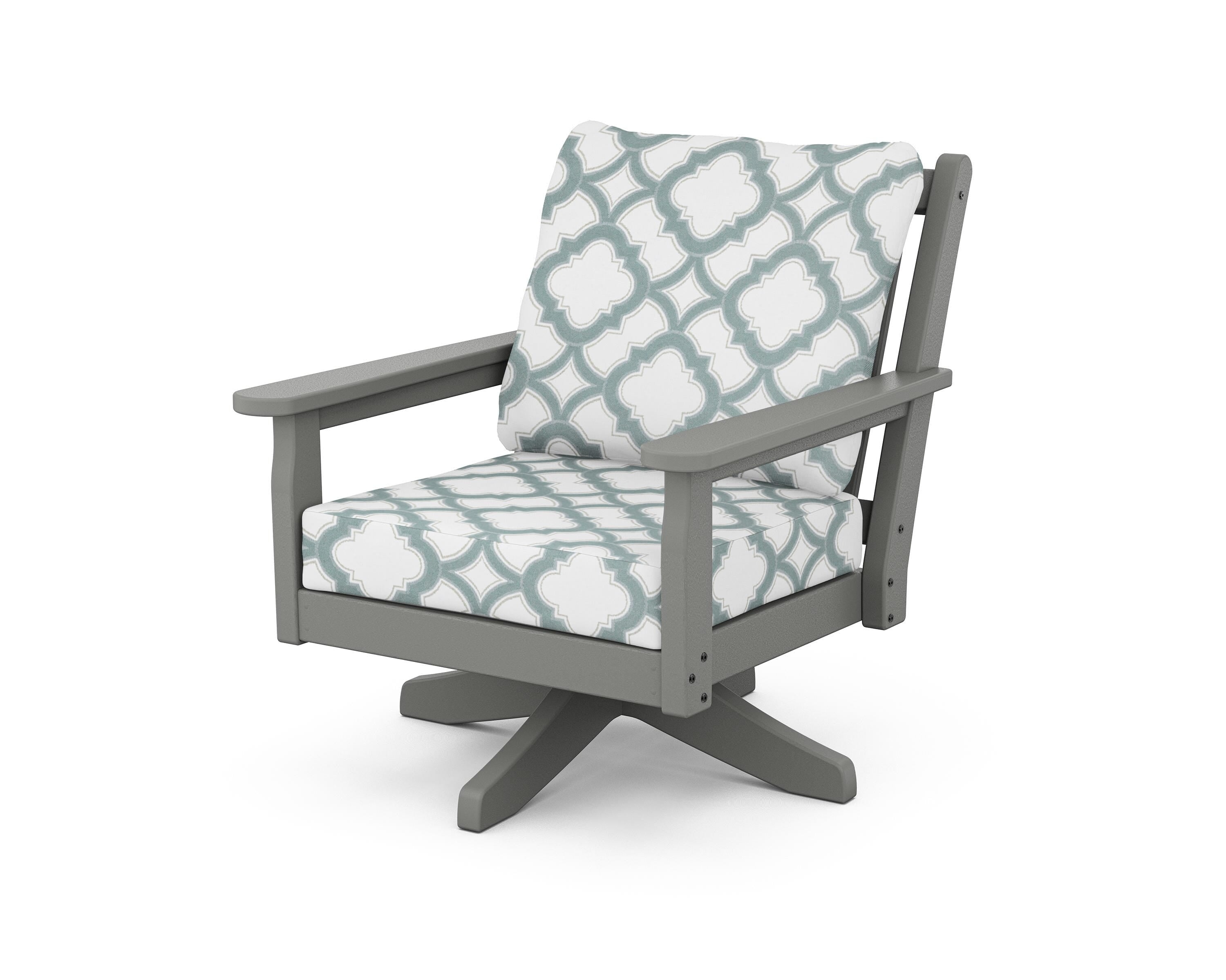 POLYWOOD® Chippendale Deep Seating Swivel Chair in Slate Grey / Trellis Glacier Spa