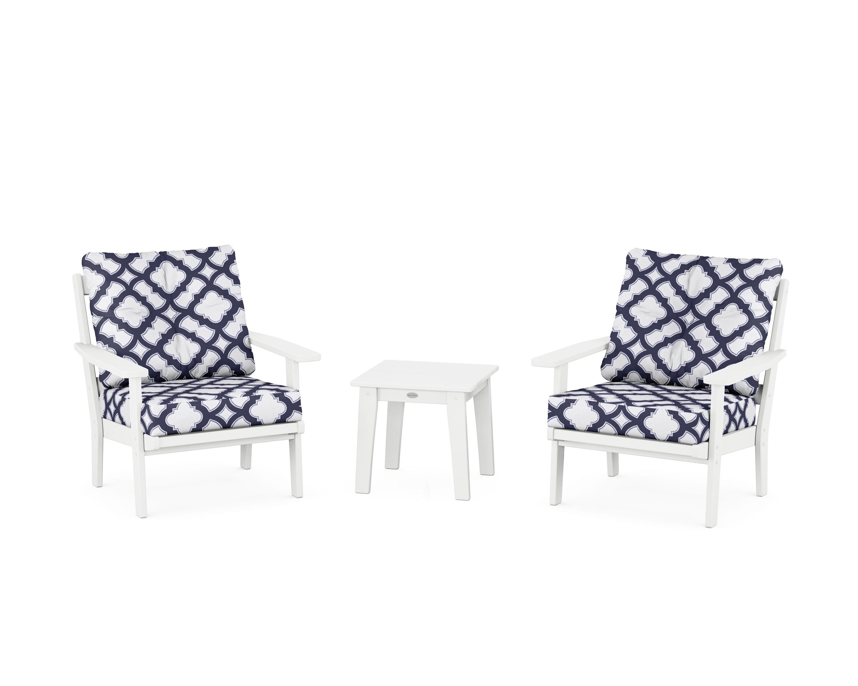 POLYWOOD® Oxford 3-Piece Deep Seating Set in White / Trellis Navy