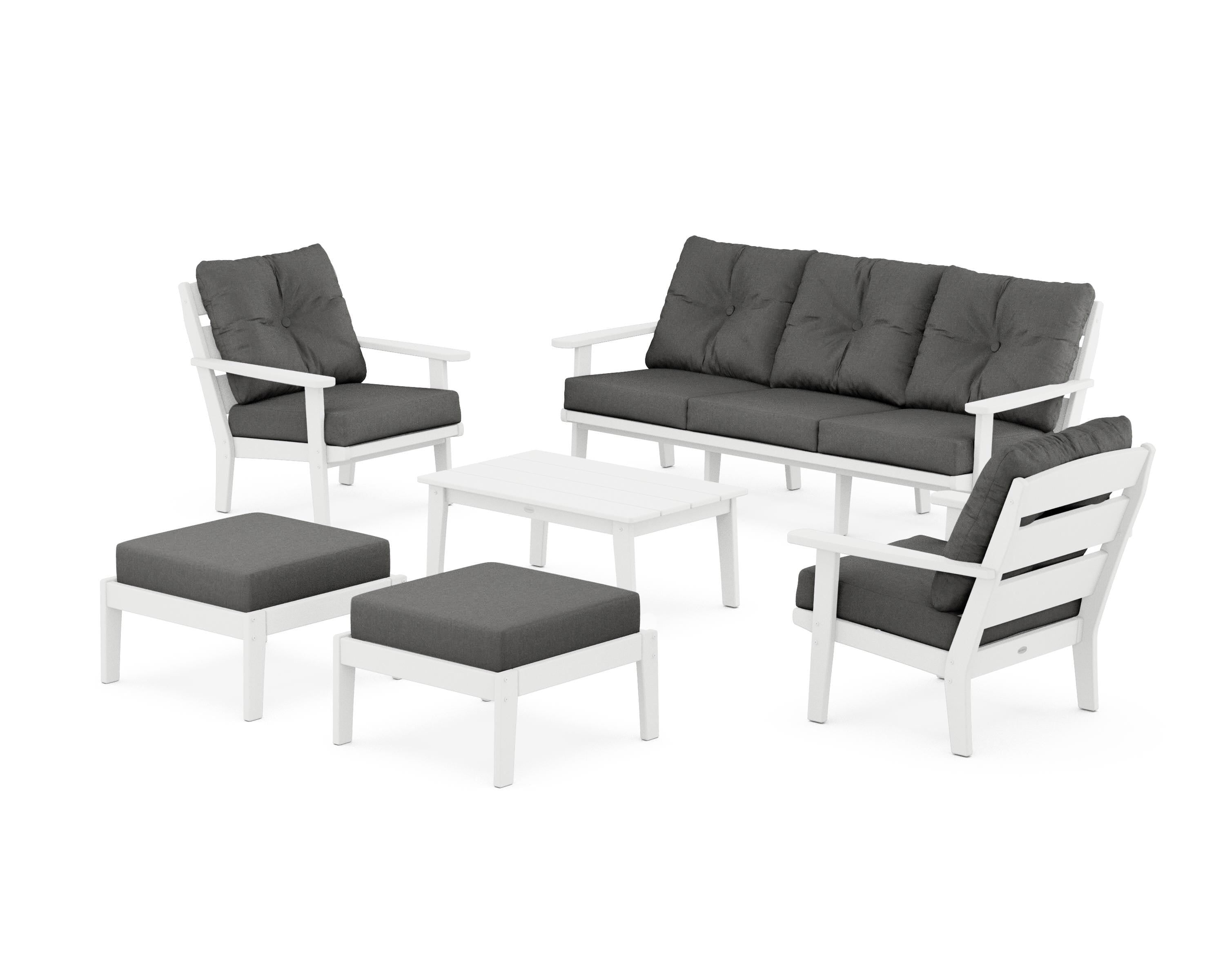 POLYWOOD® Lakeside 6-Piece Lounge Sofa Set in White / Spectrum Carbon