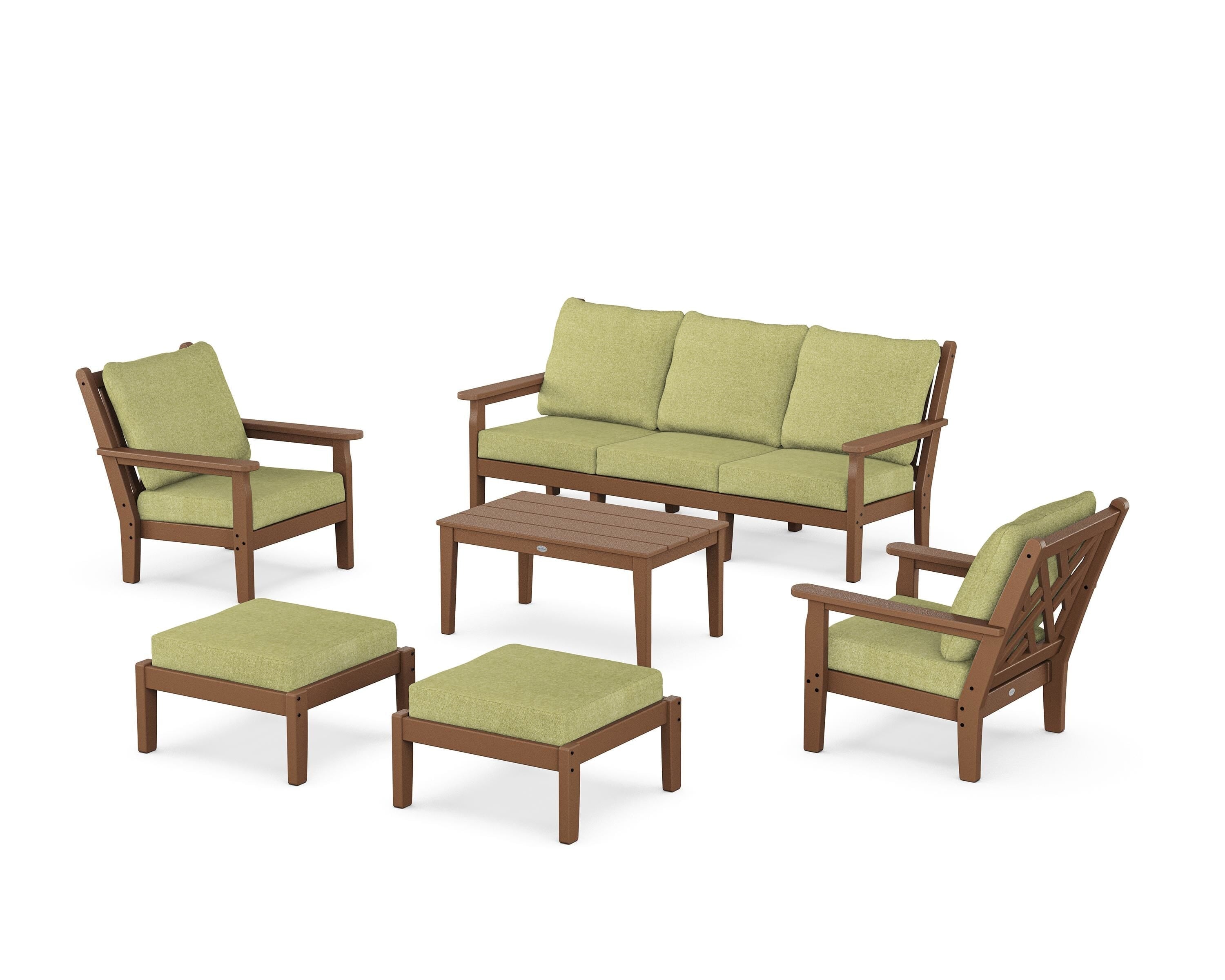 POLYWOOD® Chippendale 6-Piece Lounge Sofa Set in Teak / Chartreuse Boucle