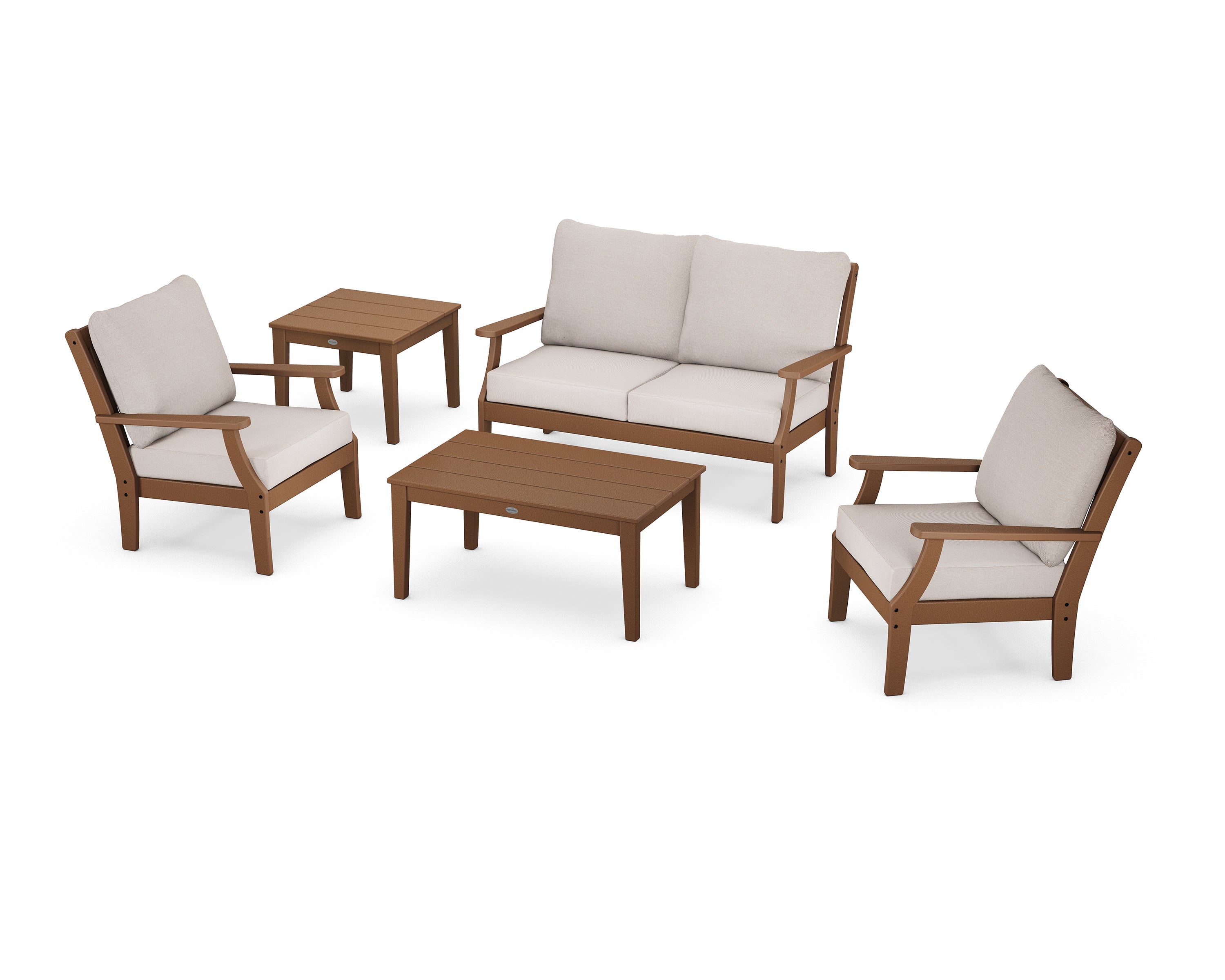 POLYWOOD® Braxton 5-Piece Deep Seating Set in Teak / Dune Burlap